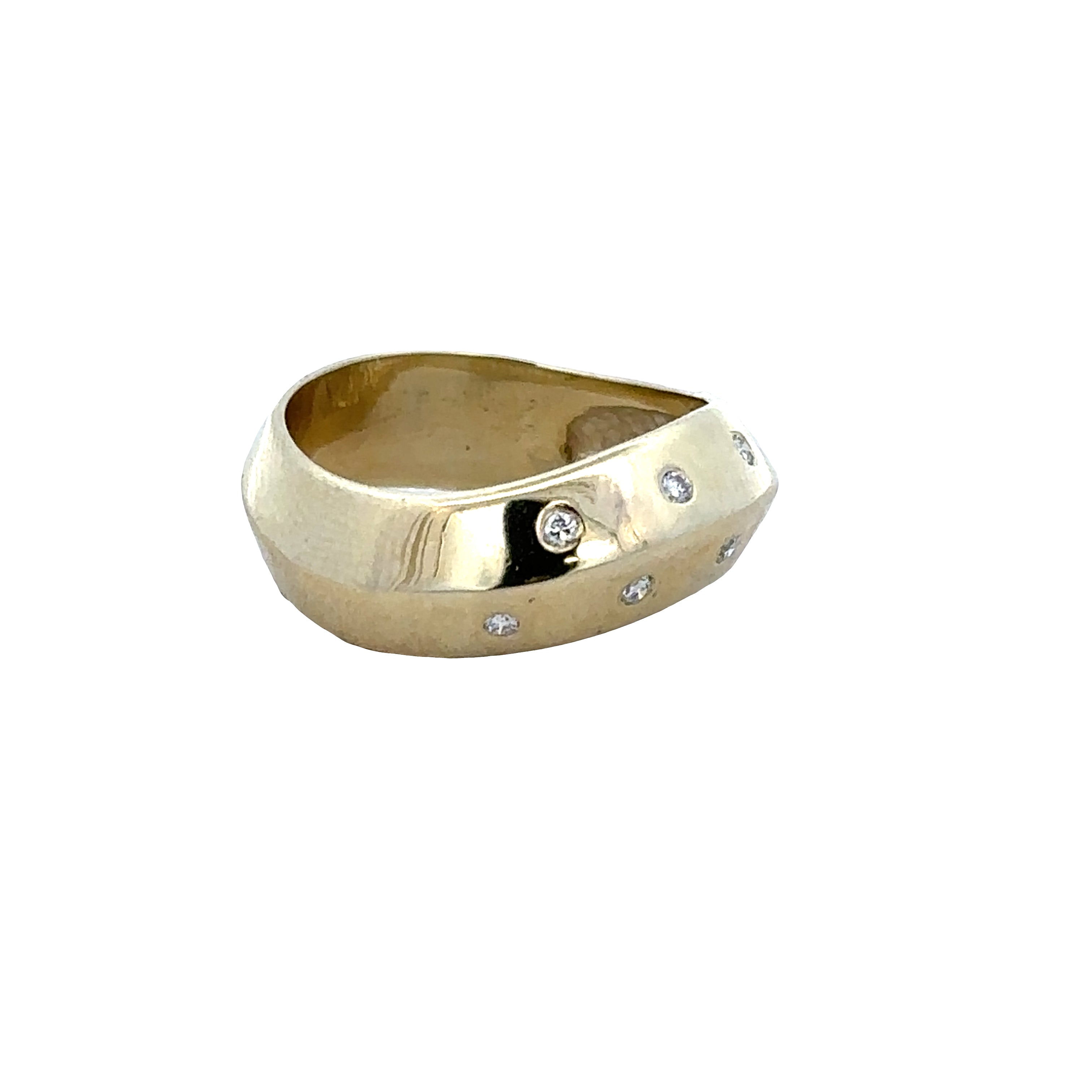 14k Yellow Gold Diamond Knife-Edge Wide Band Ring – Size 5.75