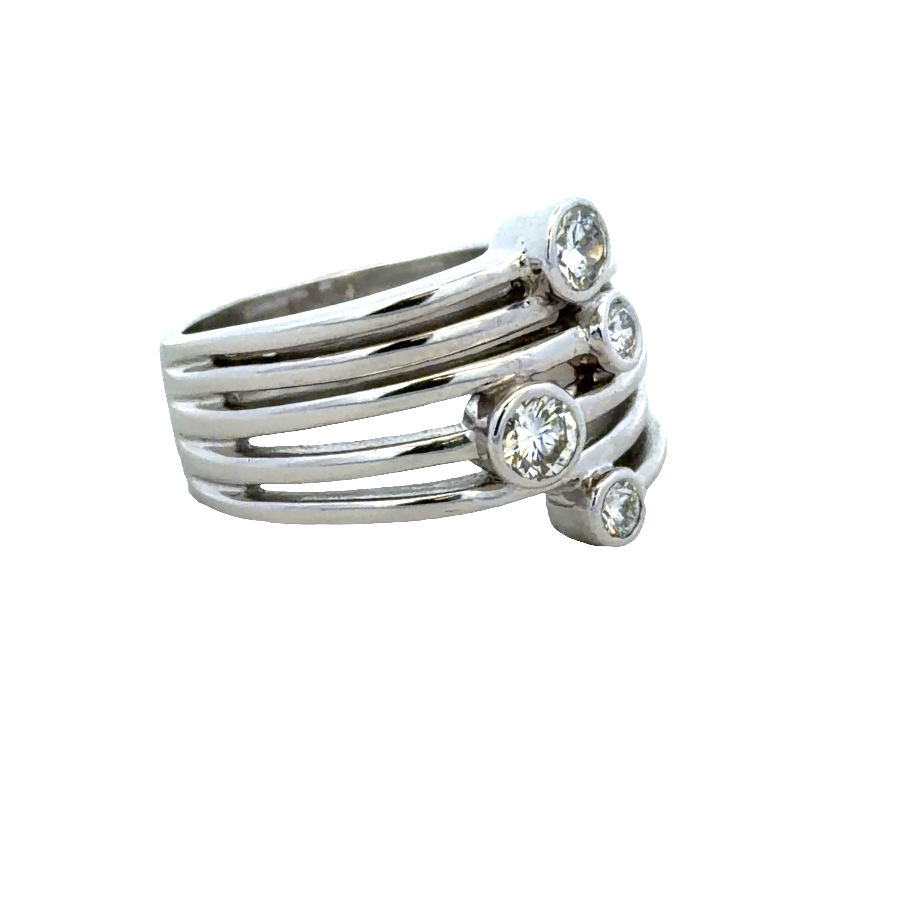 14k White Gold Multi-Row Bezel-Set Diamond Band – Size 9.5