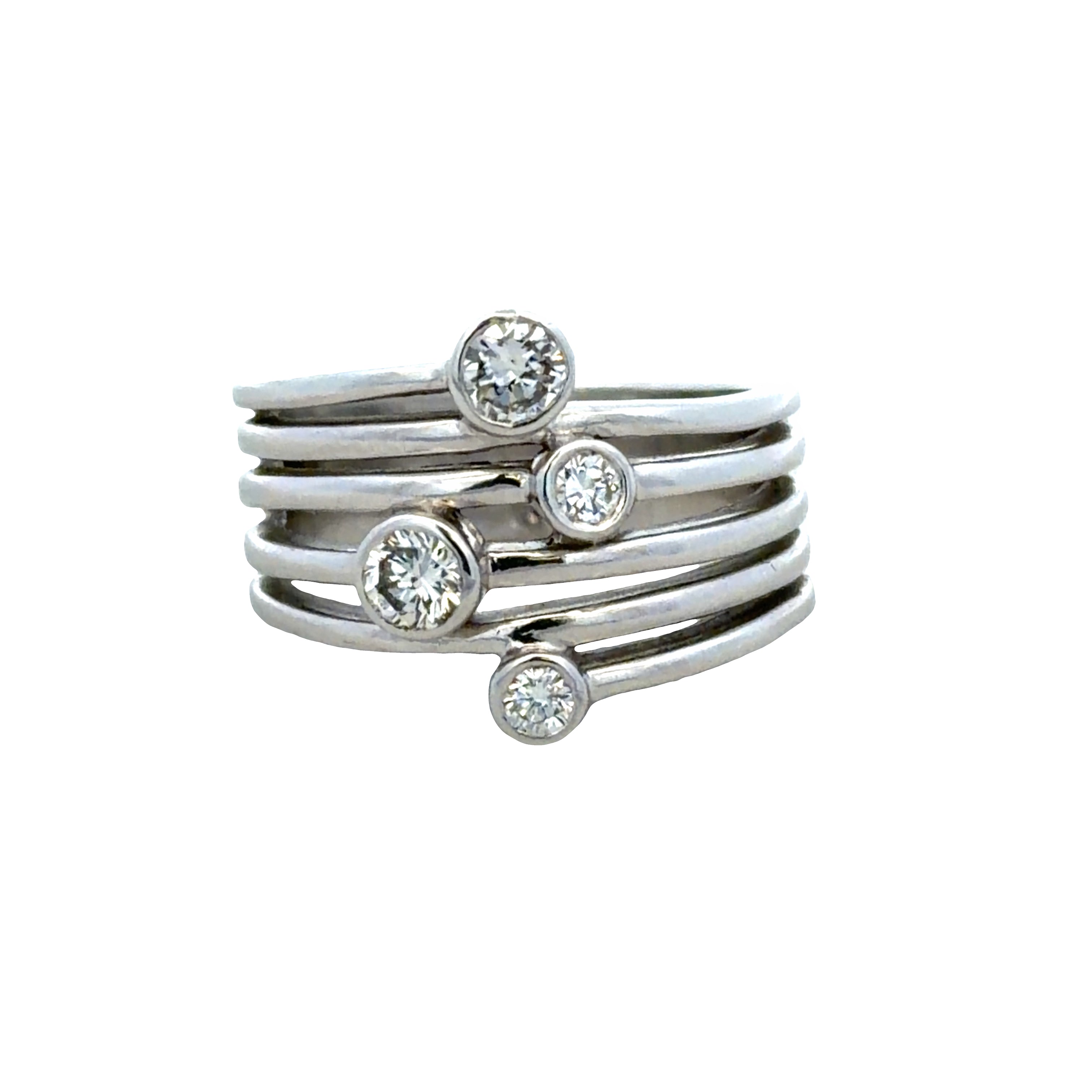 14k White Gold Multi-Row Bezel-Set Diamond Band – Size 9.5