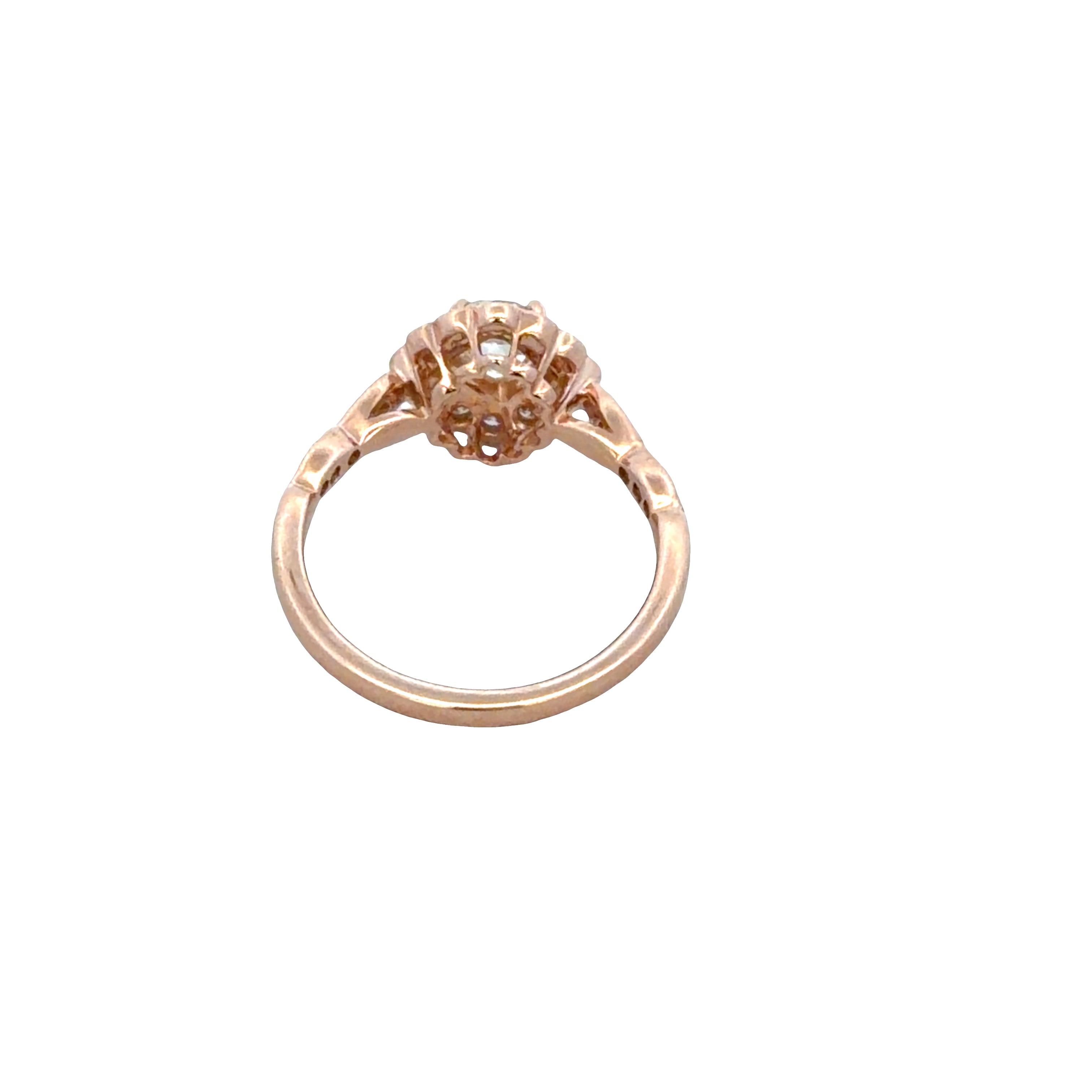 18k Rose Gold Old European Cut Diamond Scalloped Halo Engagement Ring – Size 6.5