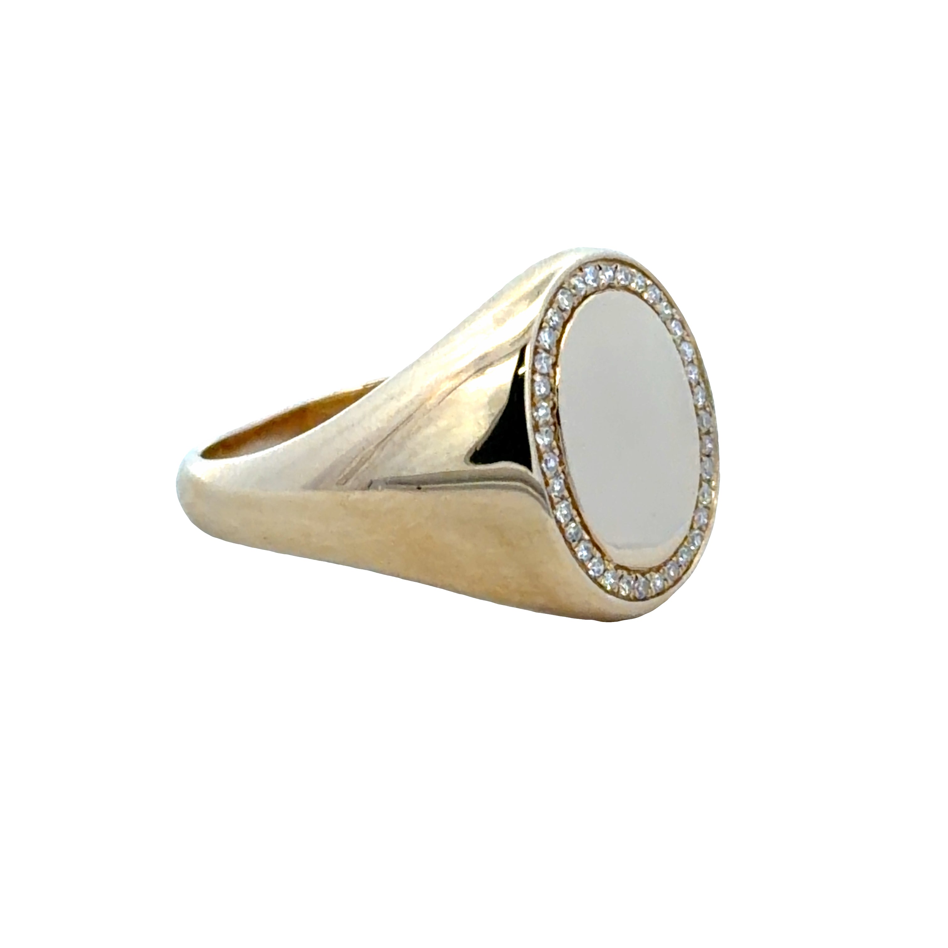 14k Yellow Gold Diamond-Framed Oval Signet Ring – Size 6.5