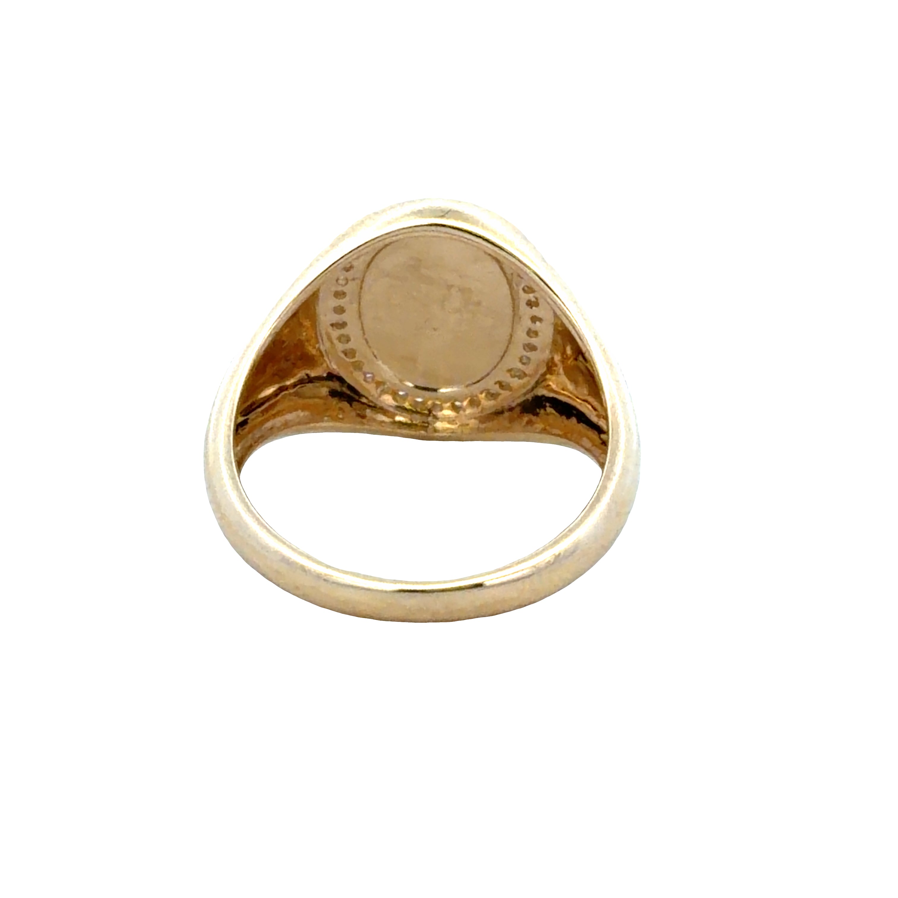 14k Yellow Gold Diamond-Framed Oval Signet Ring – Size 6.5