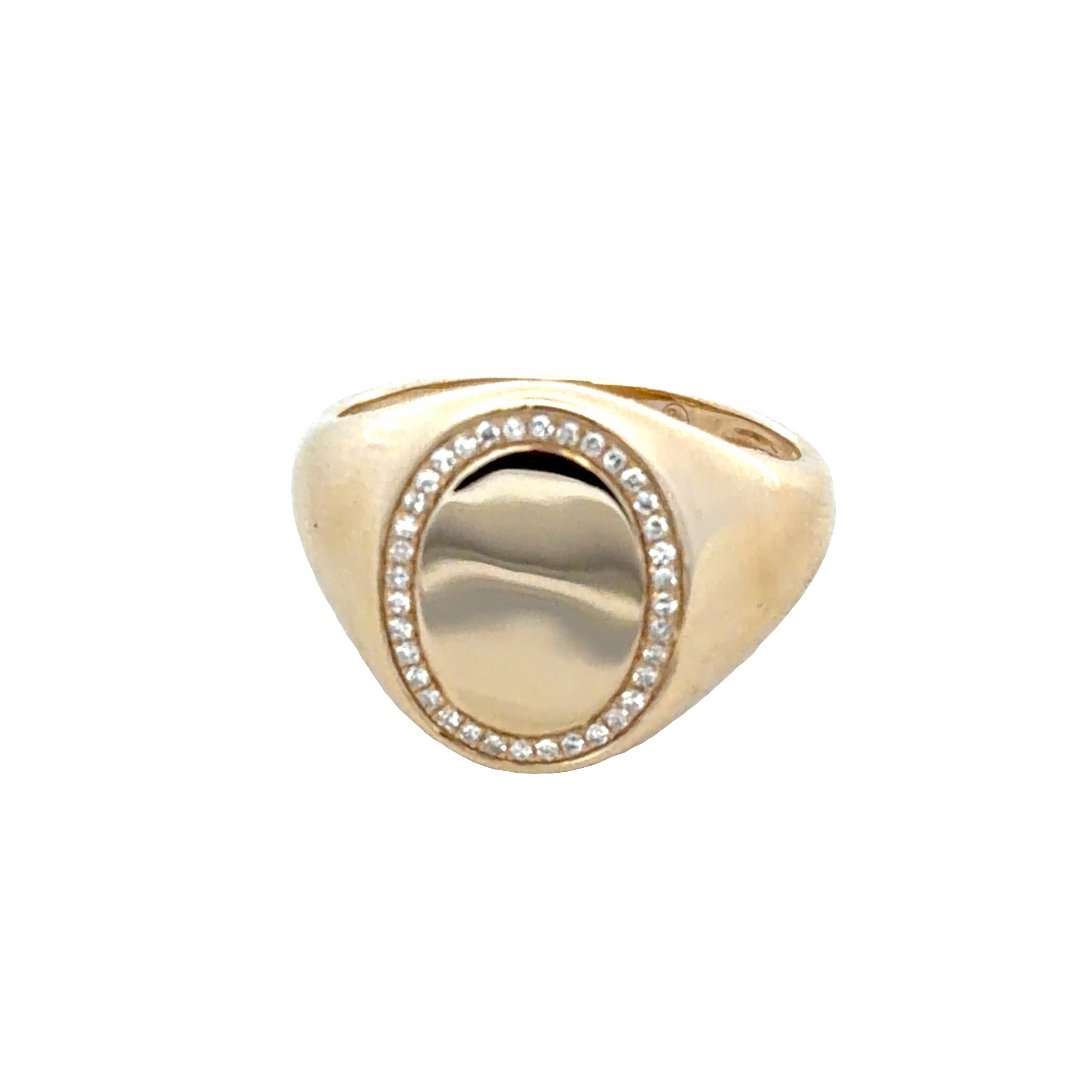 14k Yellow Gold Diamond-Framed Oval Signet Ring – Size 6.5