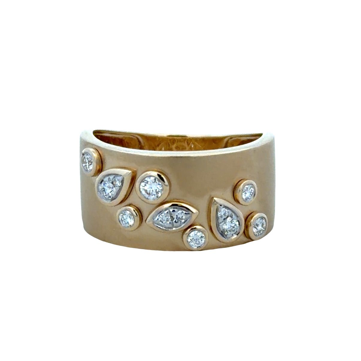 14k Yellow Gold Brushed Finish Abstract Diamond Band – Size 7
