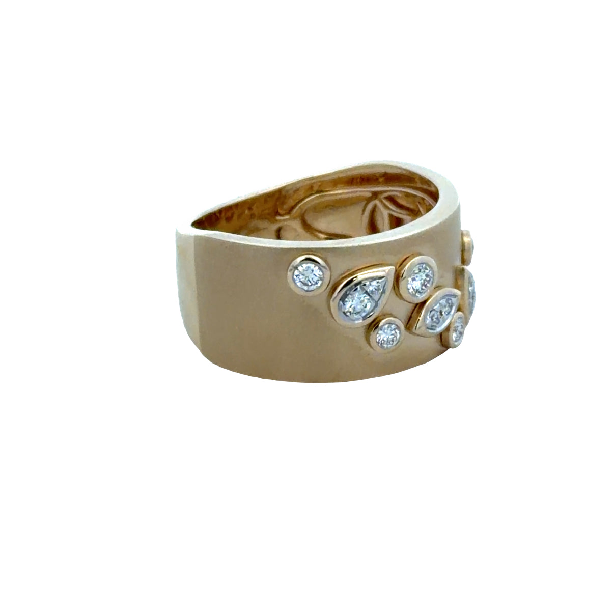 14k Yellow Gold Brushed Finish Abstract Diamond Band – Size 7