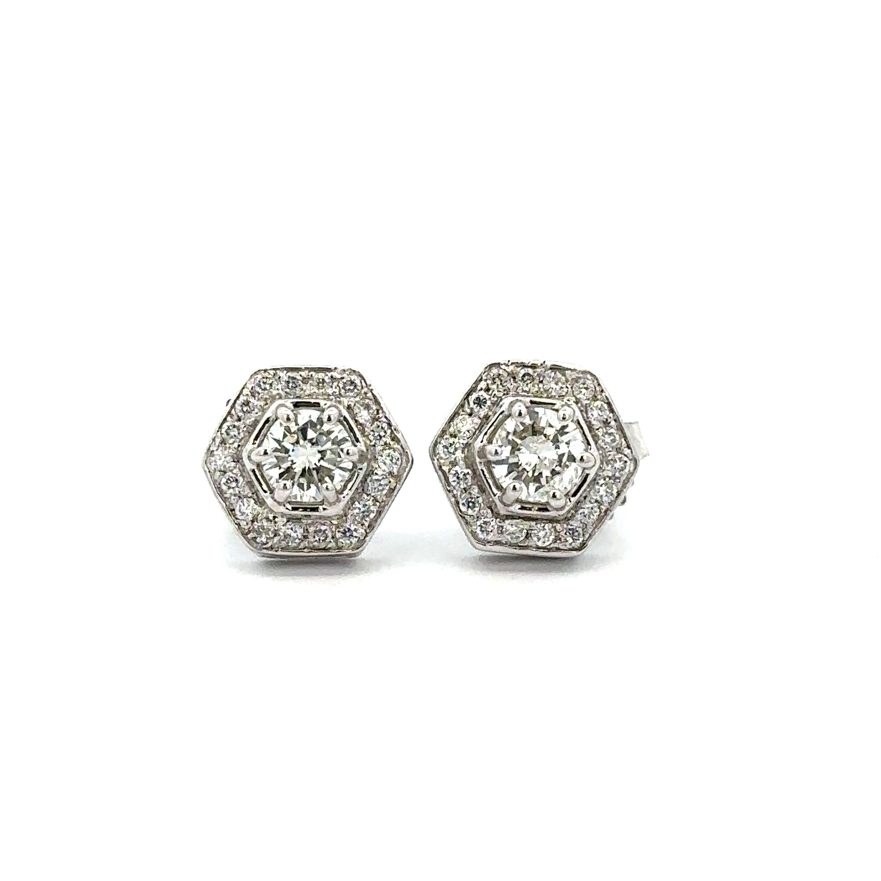 Hexagonal Shaped Diamond Earrings in White Gold