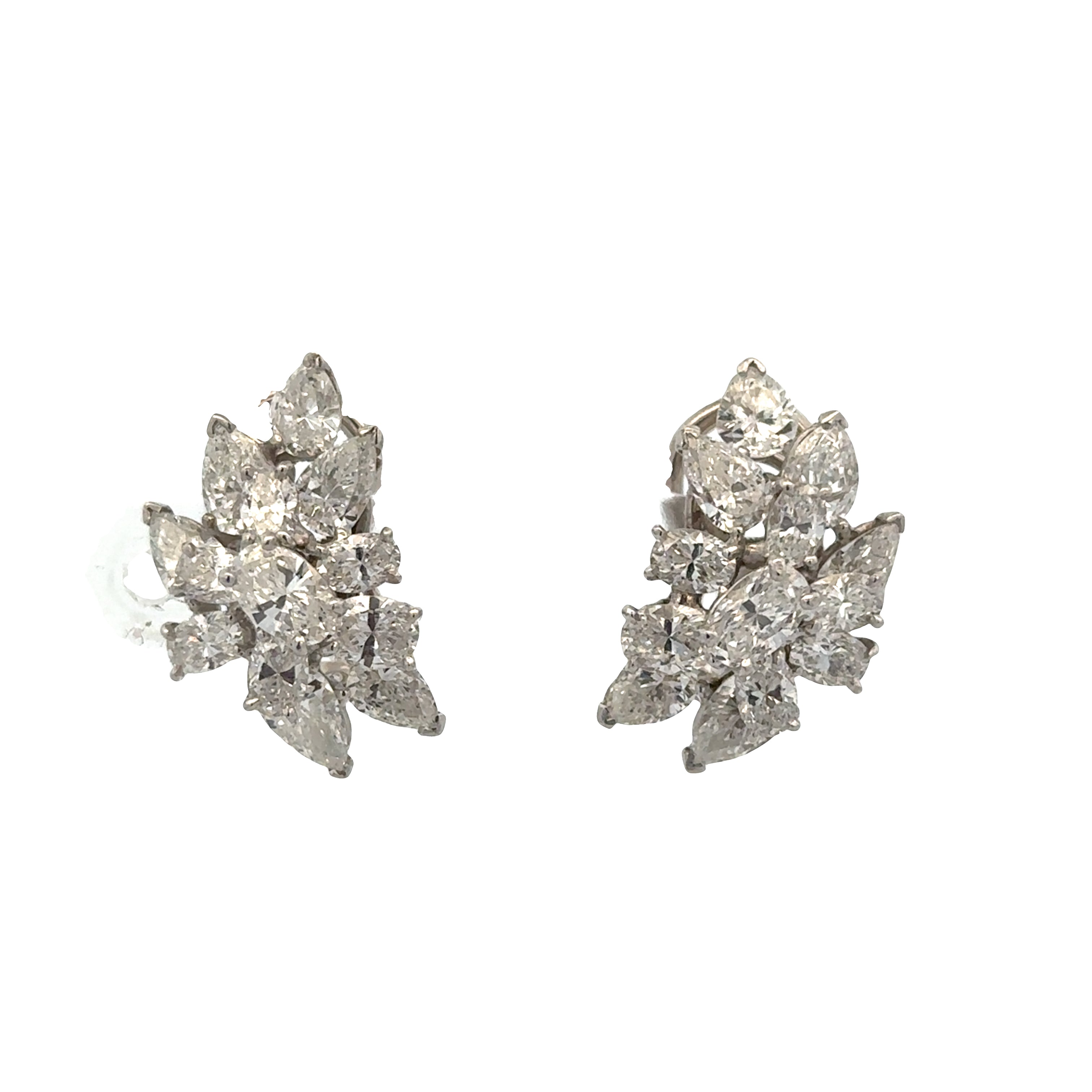 Vintage Platinum Diamond Foliate Clip-On Earrings – 3/4" Tall