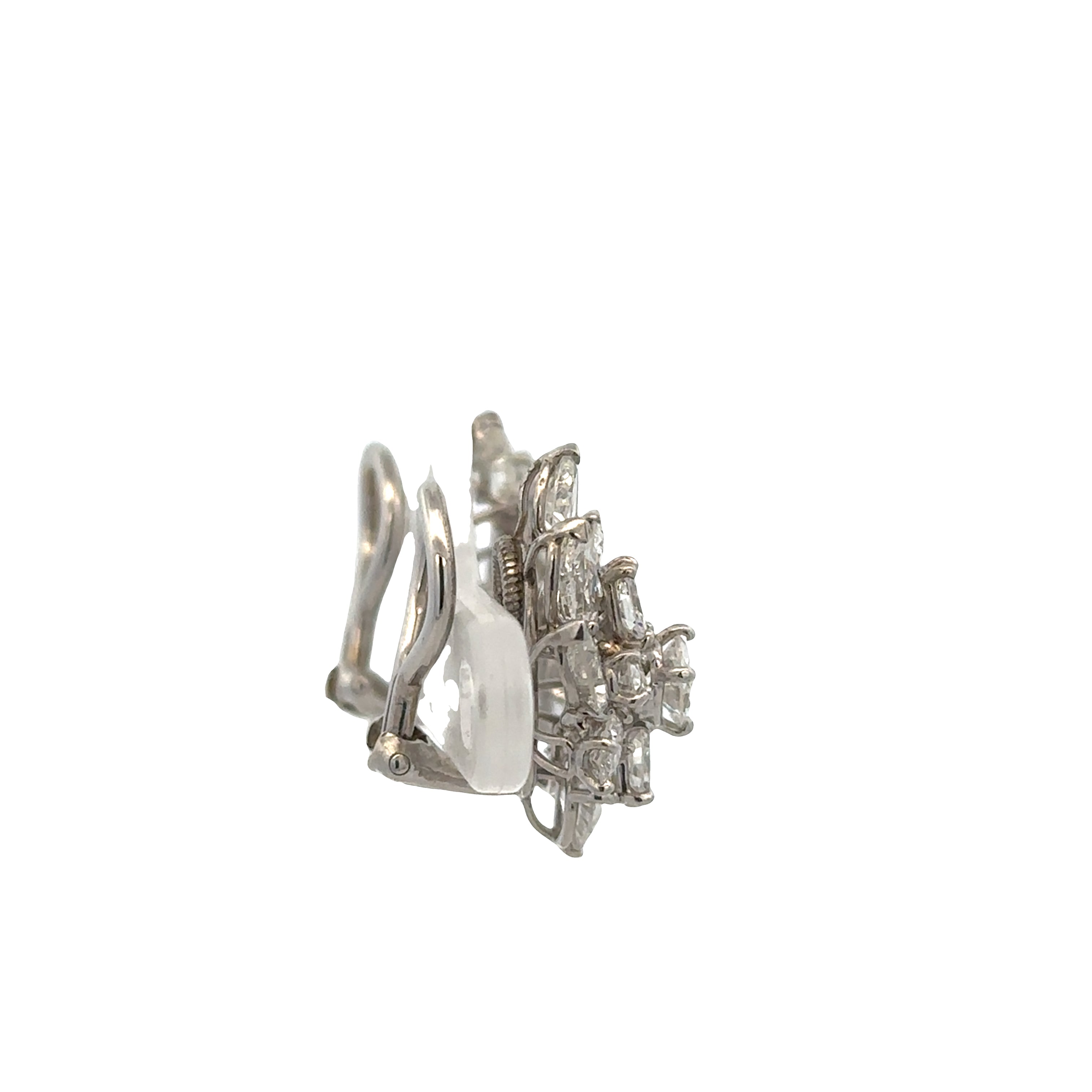 Vintage Platinum Diamond Foliate Clip-On Earrings – 3/4" Tall