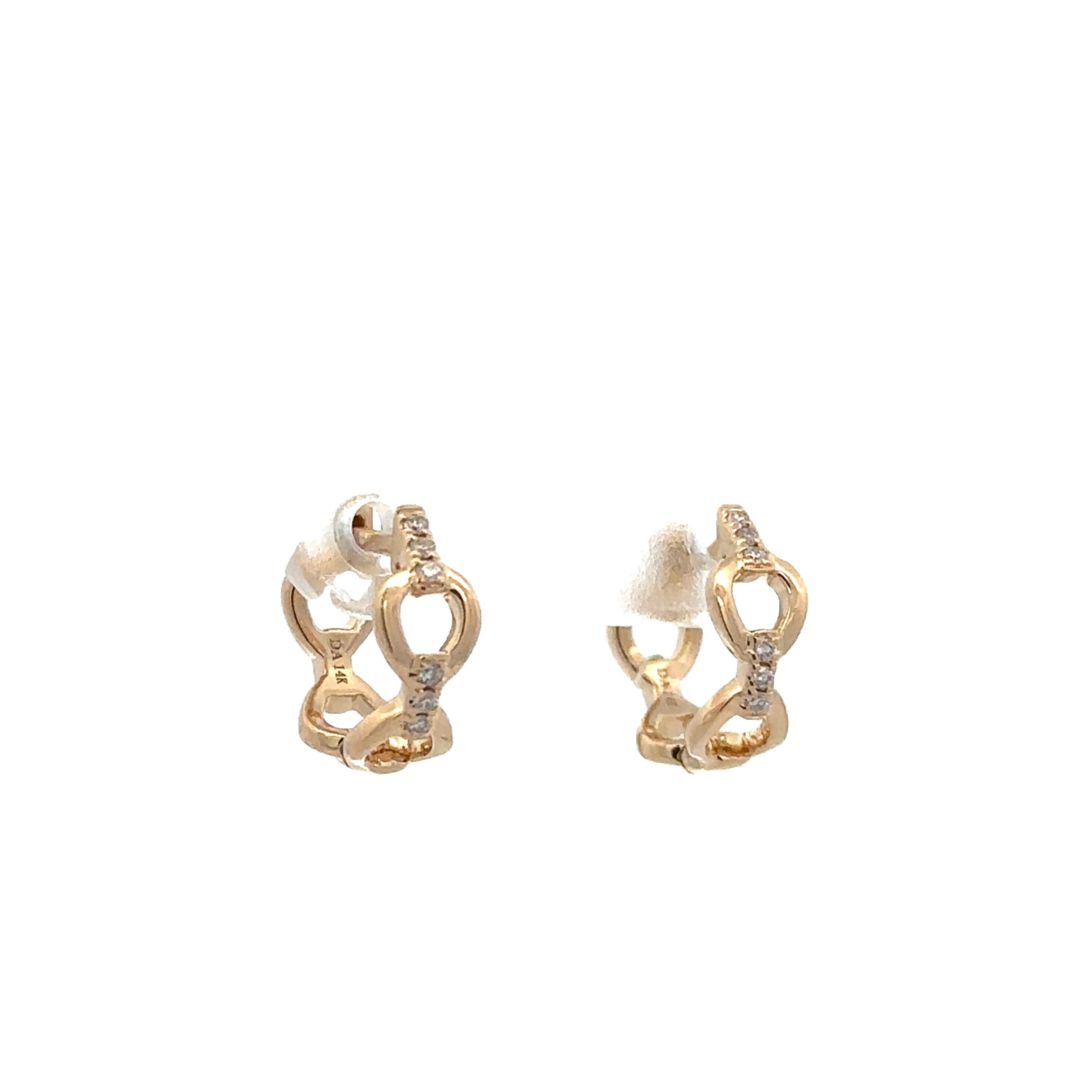Petite Openwork Diamond Hoop Earrings in Yellow Gold