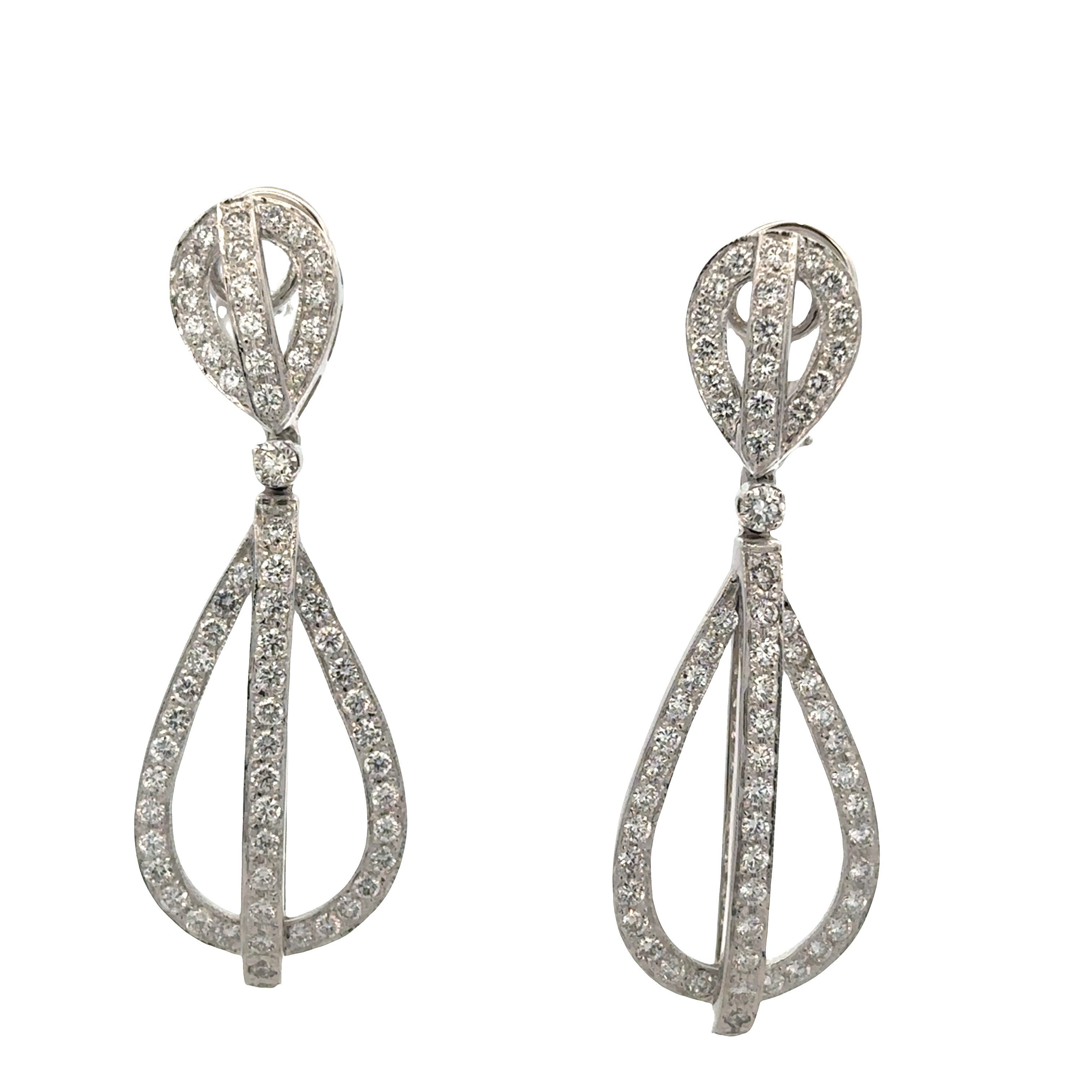 18k White Gold 4.10 Carat Diamond Teardrop Dangle Earrings