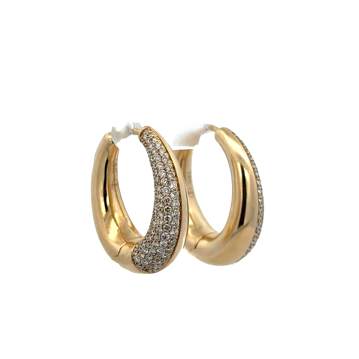 14k Yellow Gold Diamond Pavé Hoop Earrings – 7/8" Tall