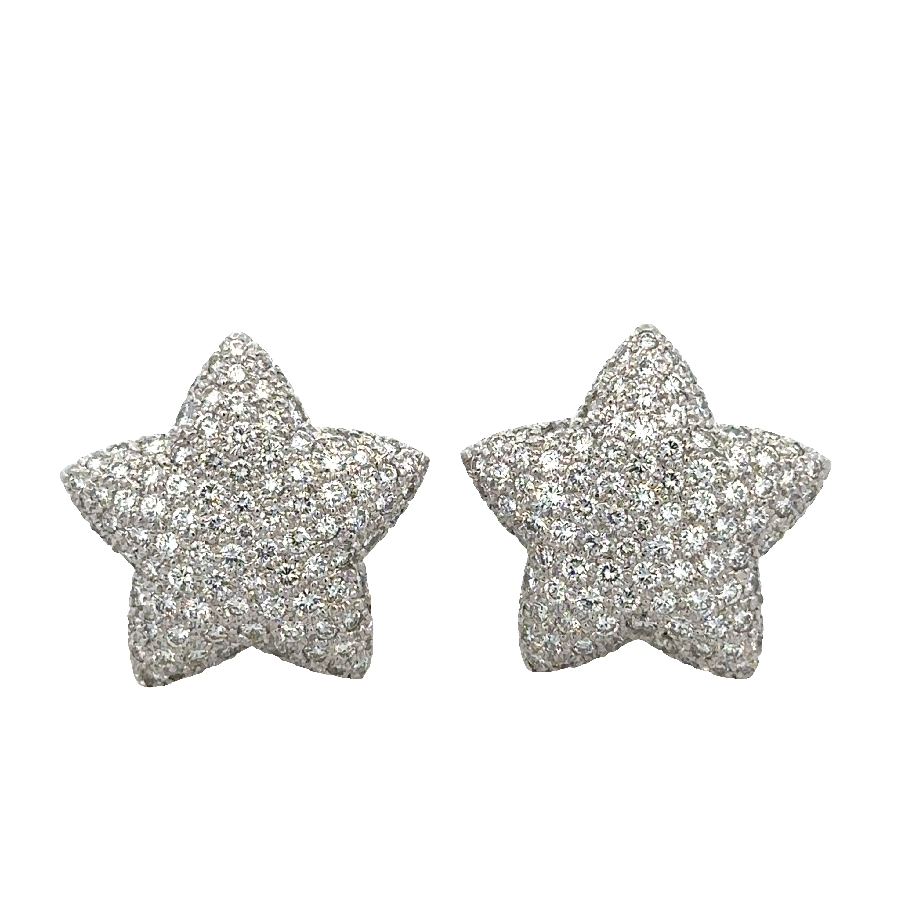 18k White Gold Diamond Star Motif Statement Earrings