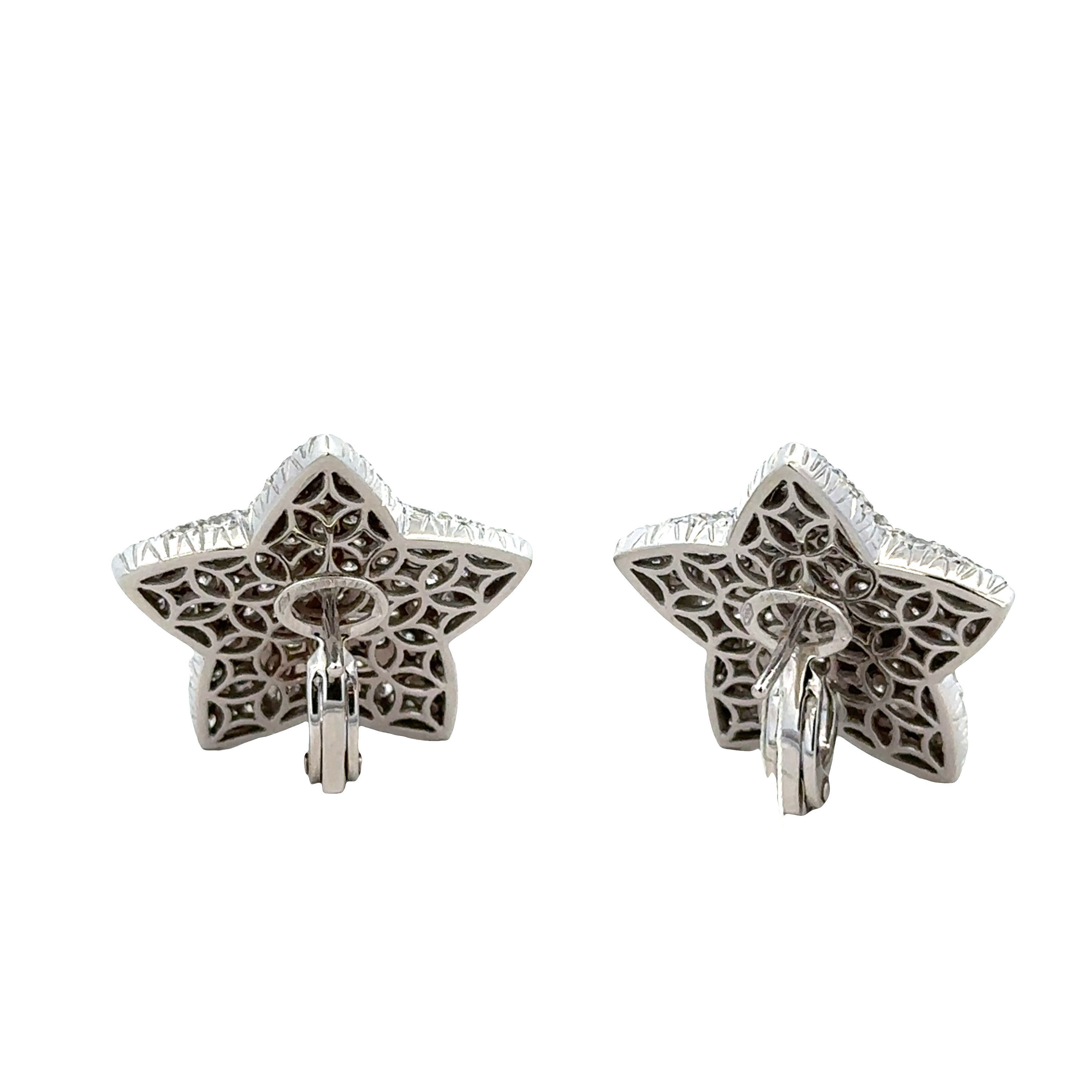 18k White Gold Diamond Star Motif Statement Earrings