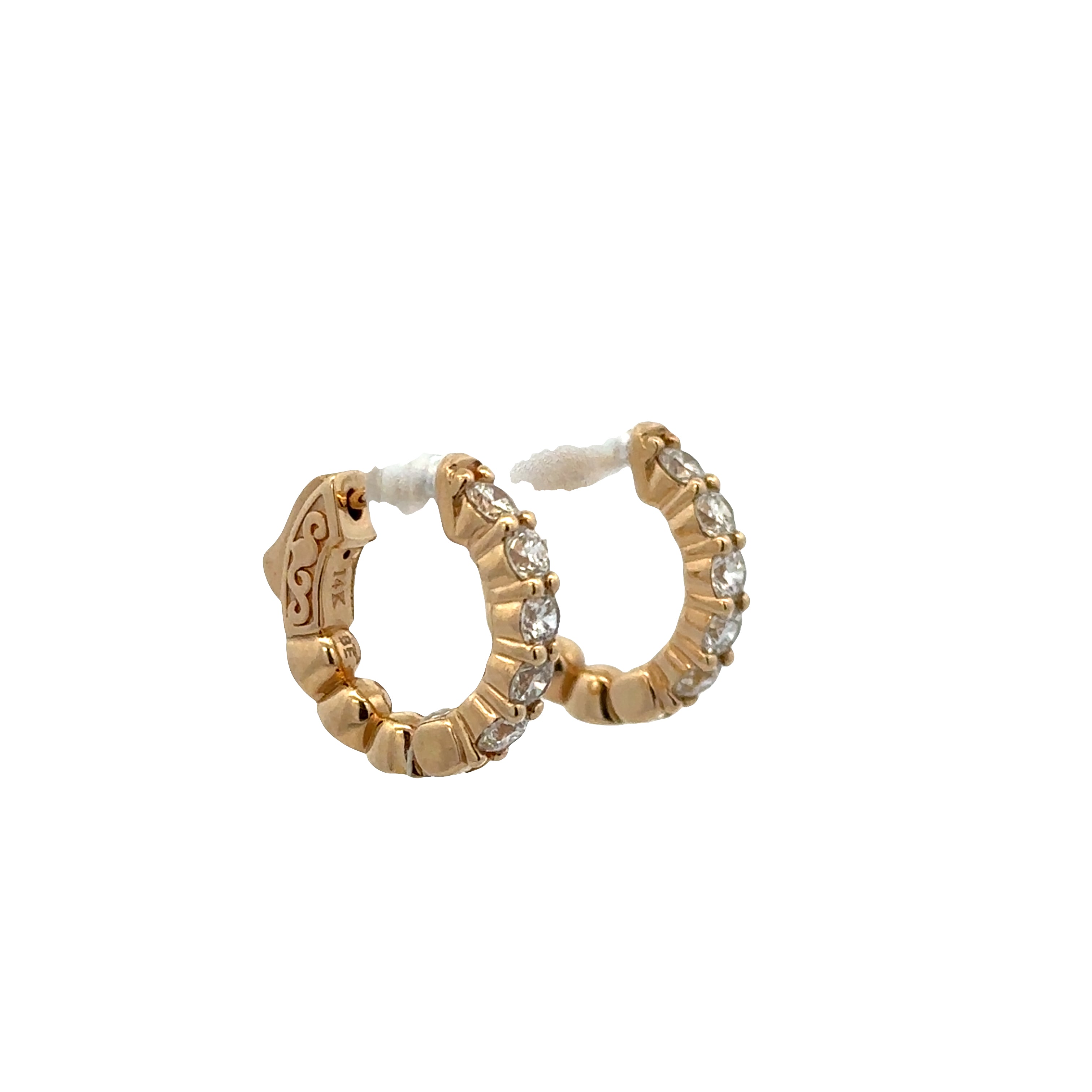 14k Yellow Gold Diamond Hoop Earrings – 5/8" Tall