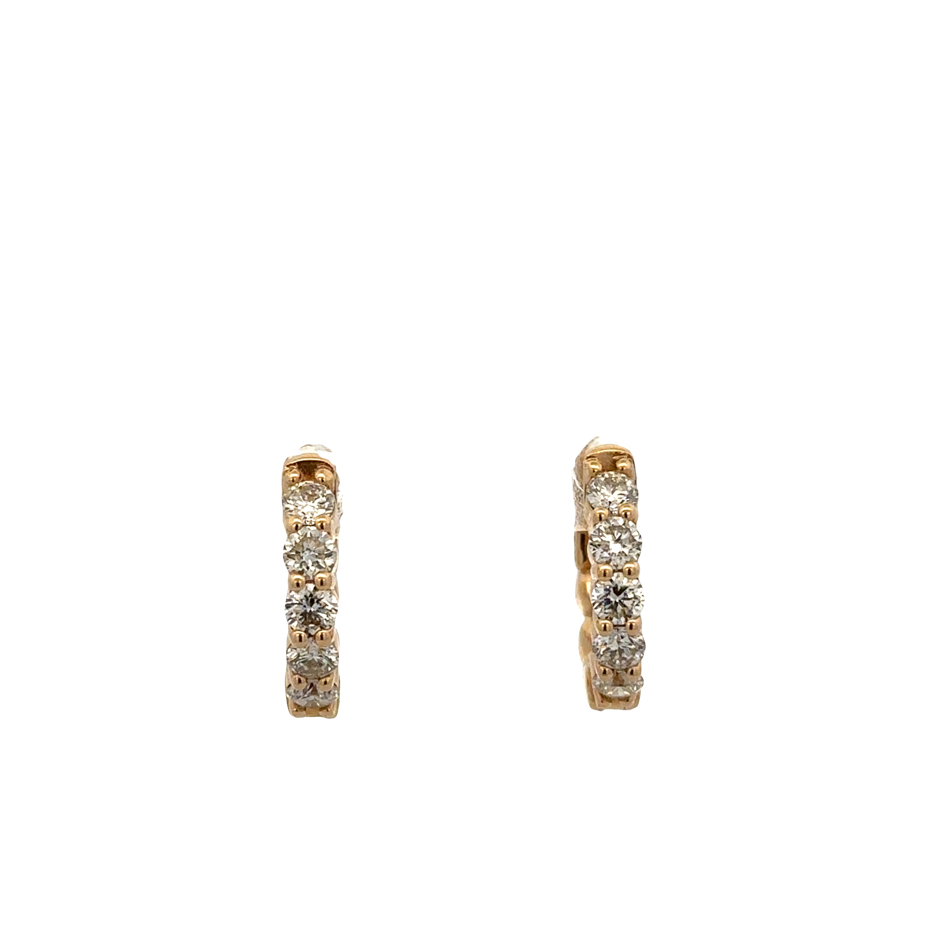 14k Yellow Gold Diamond Hoop Earrings – 5/8" Tall