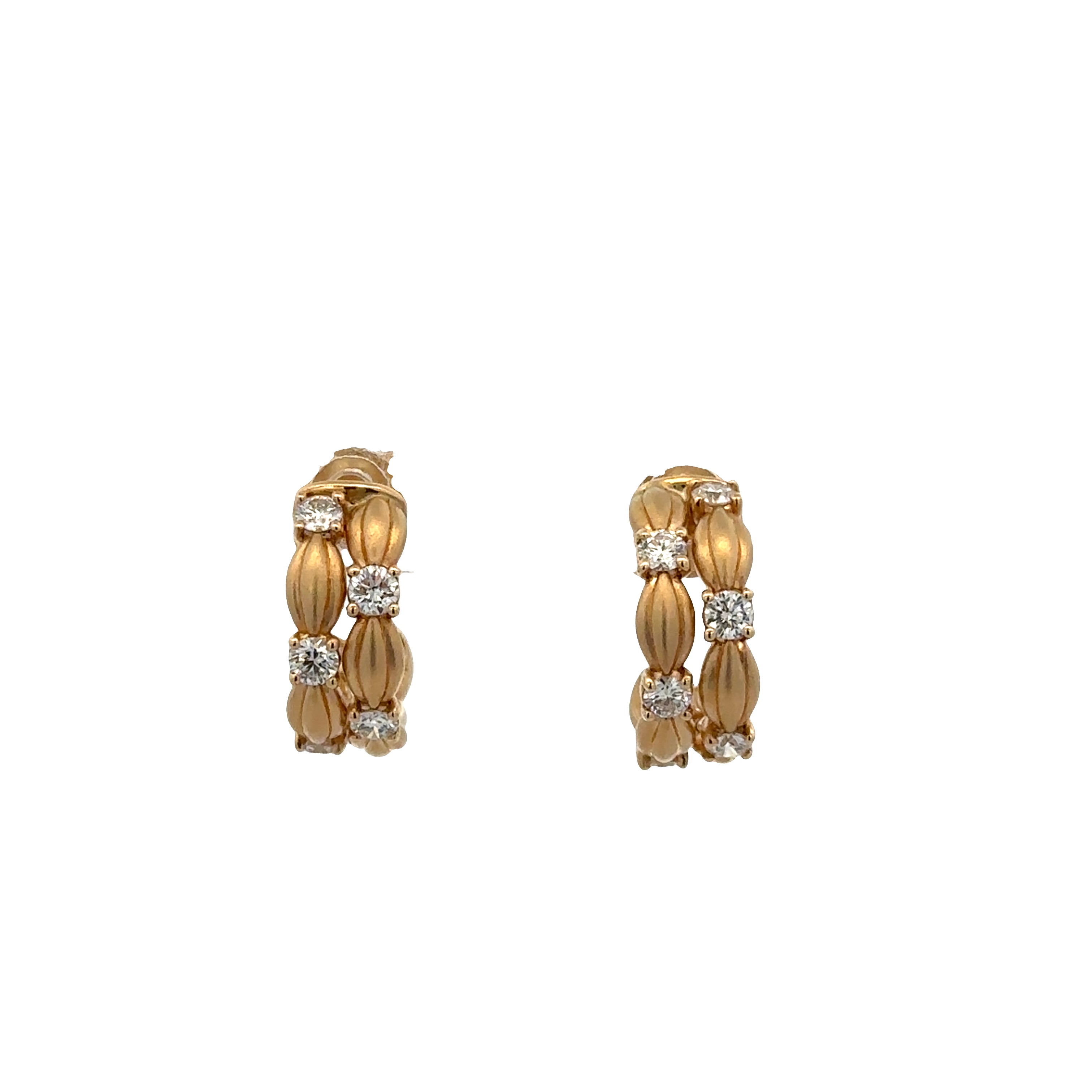 14k Yellow Gold Diamond Textured Huggie Earrings – 1/2" Tall