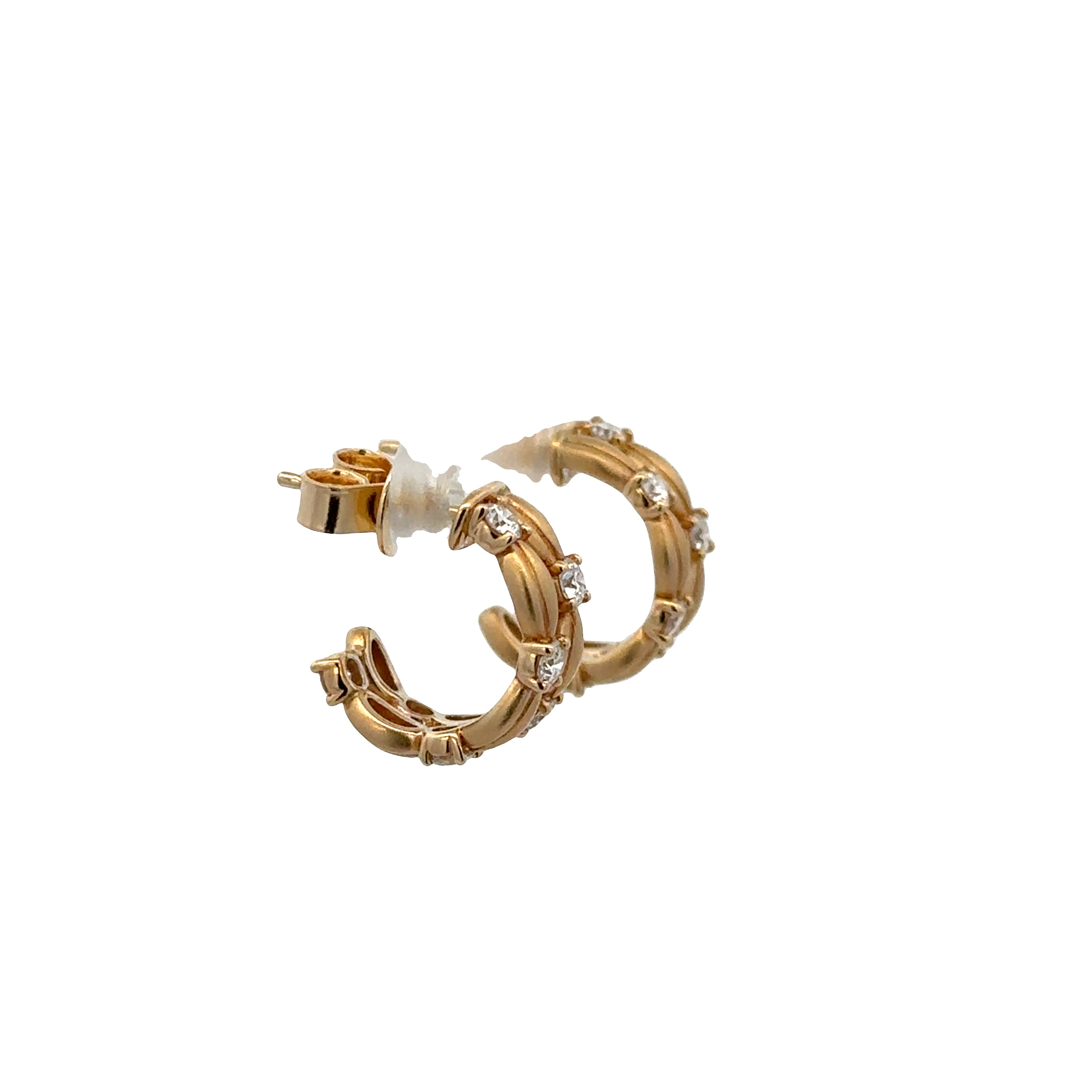 14k Yellow Gold Diamond Textured Huggie Earrings – 1/2" Tall