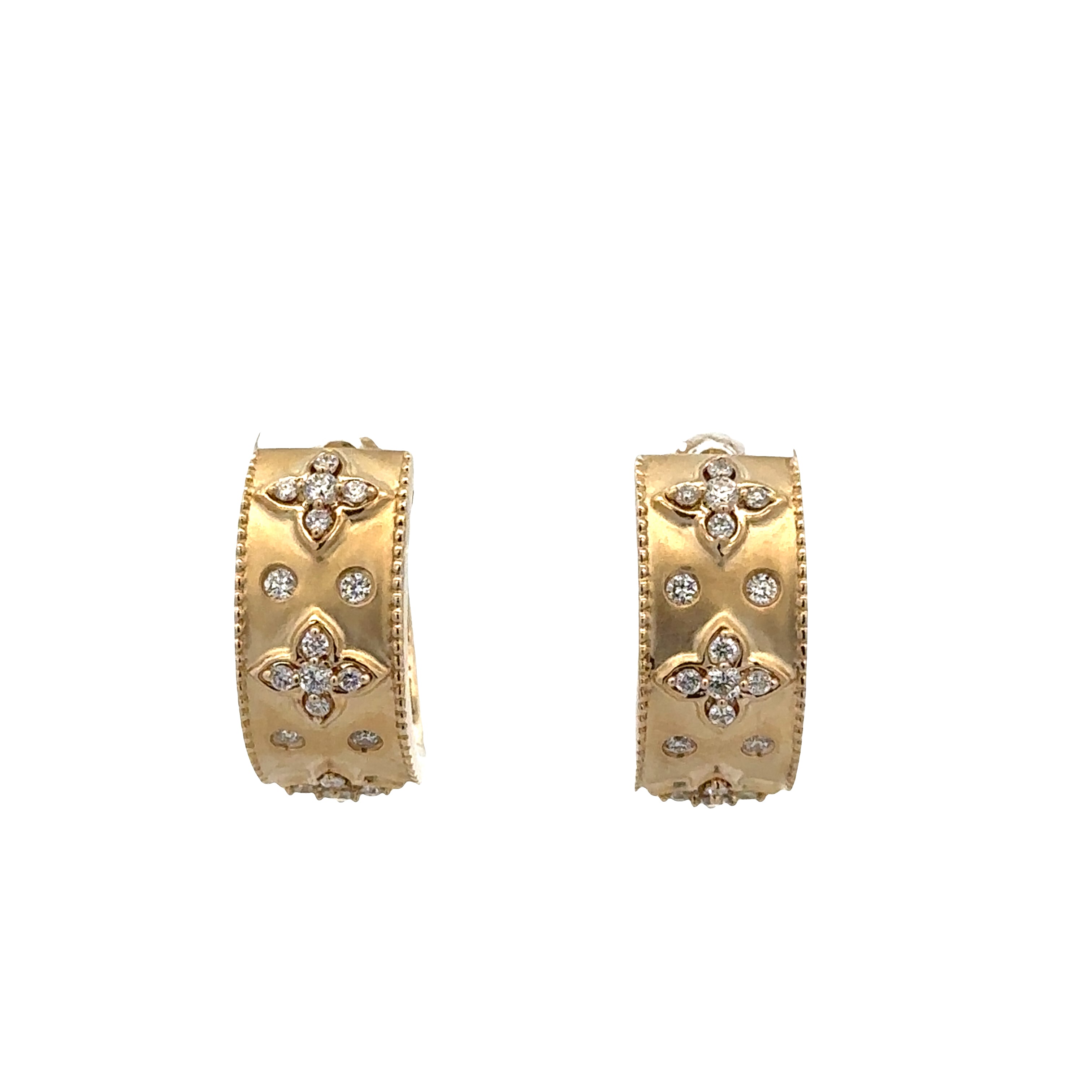 14k Yellow Gold Diamond Quatrefoil Hoop Earrings – 5/8" Tall