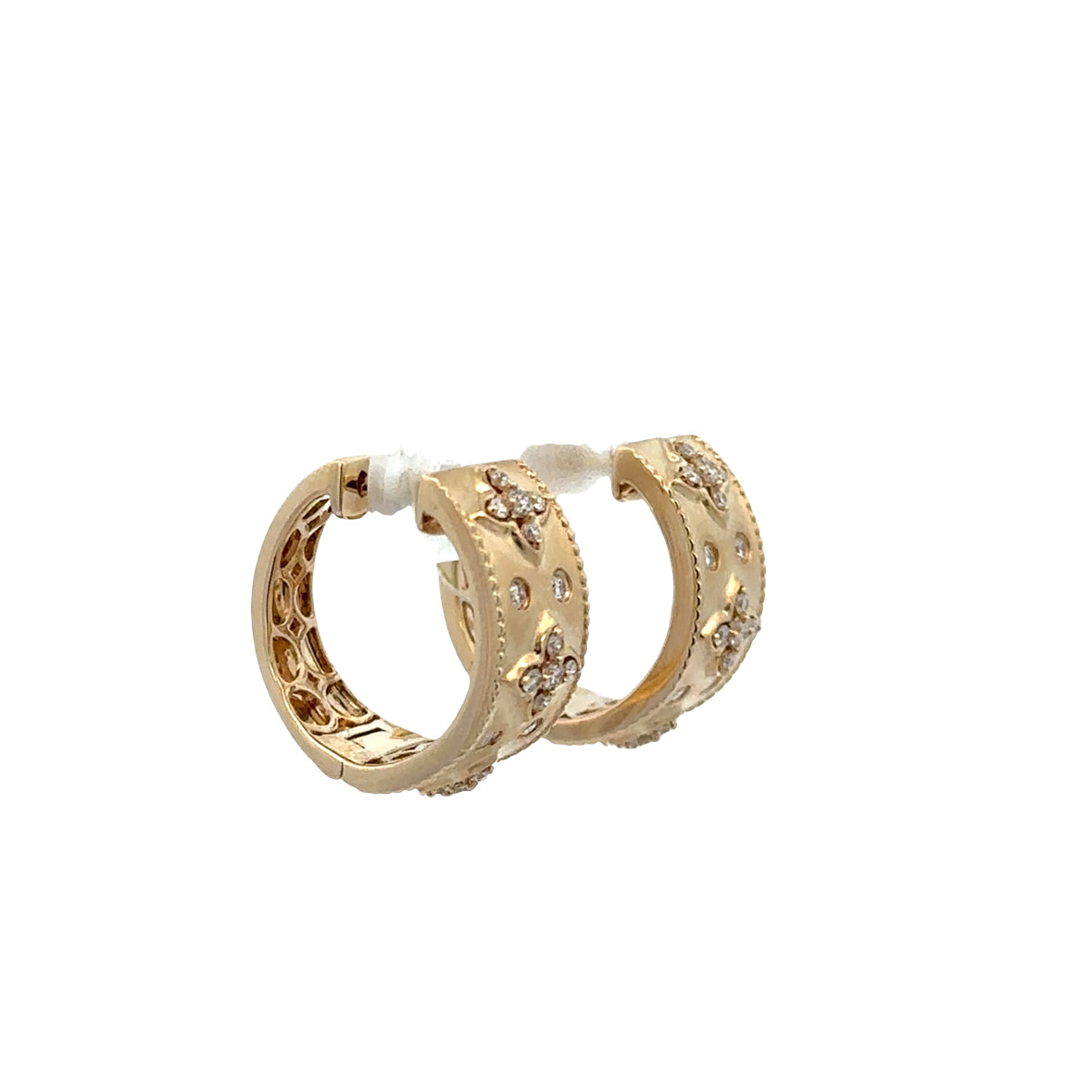 14k Yellow Gold Diamond Quatrefoil Hoop Earrings – 5/8" Tall