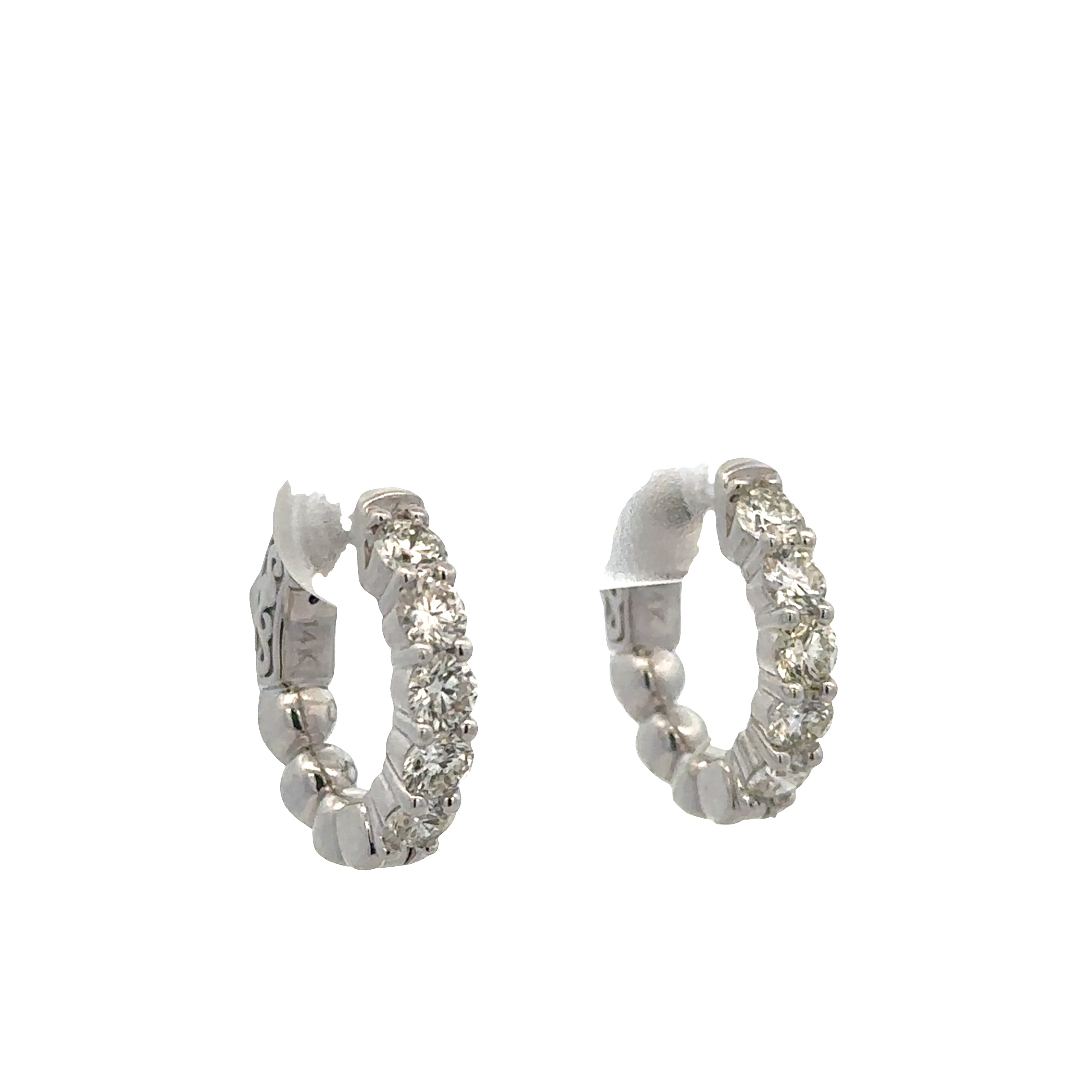 14k White Gold Diamond Huggie Earrings