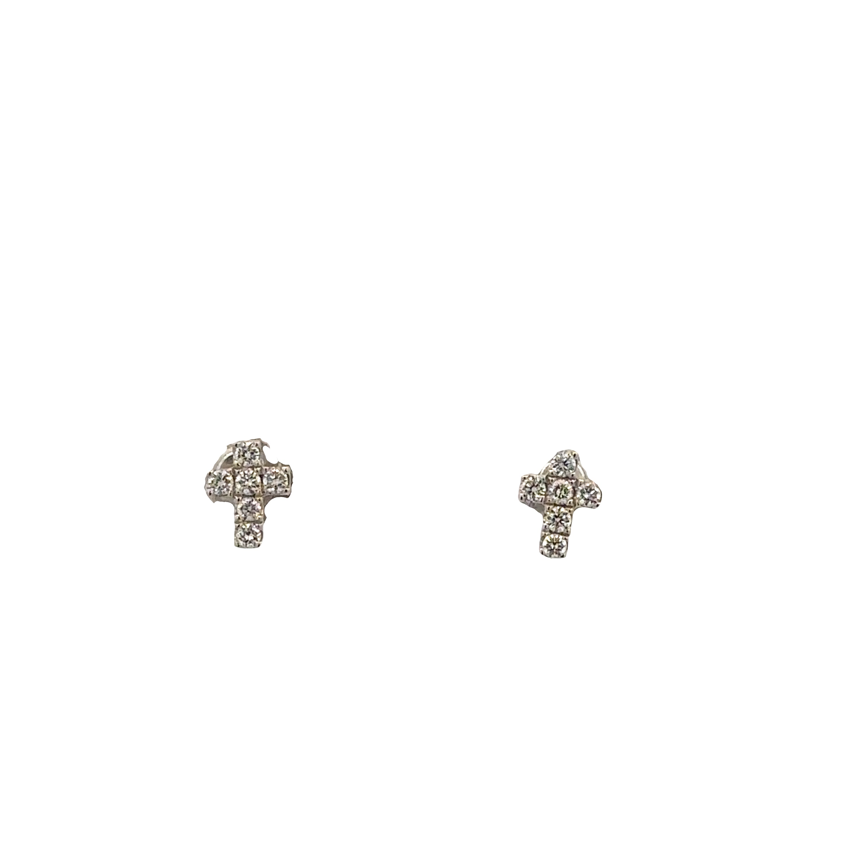 Petite 14k White Gold Diamond Cross Stud Earrings