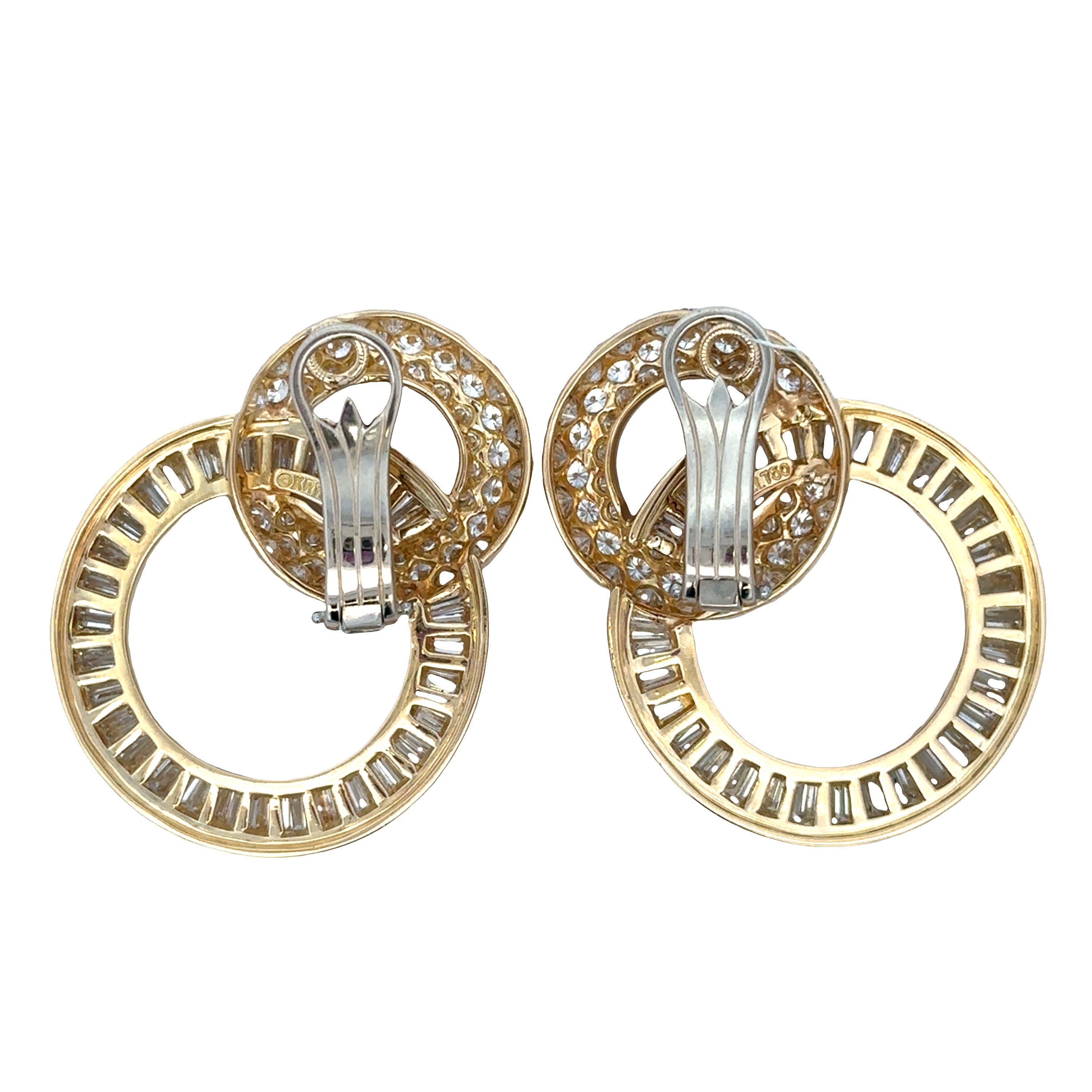 Estate Vintage Charles Krypell 18k Yellow Gold Diamond Interlocking Circle Clip-On Earrings