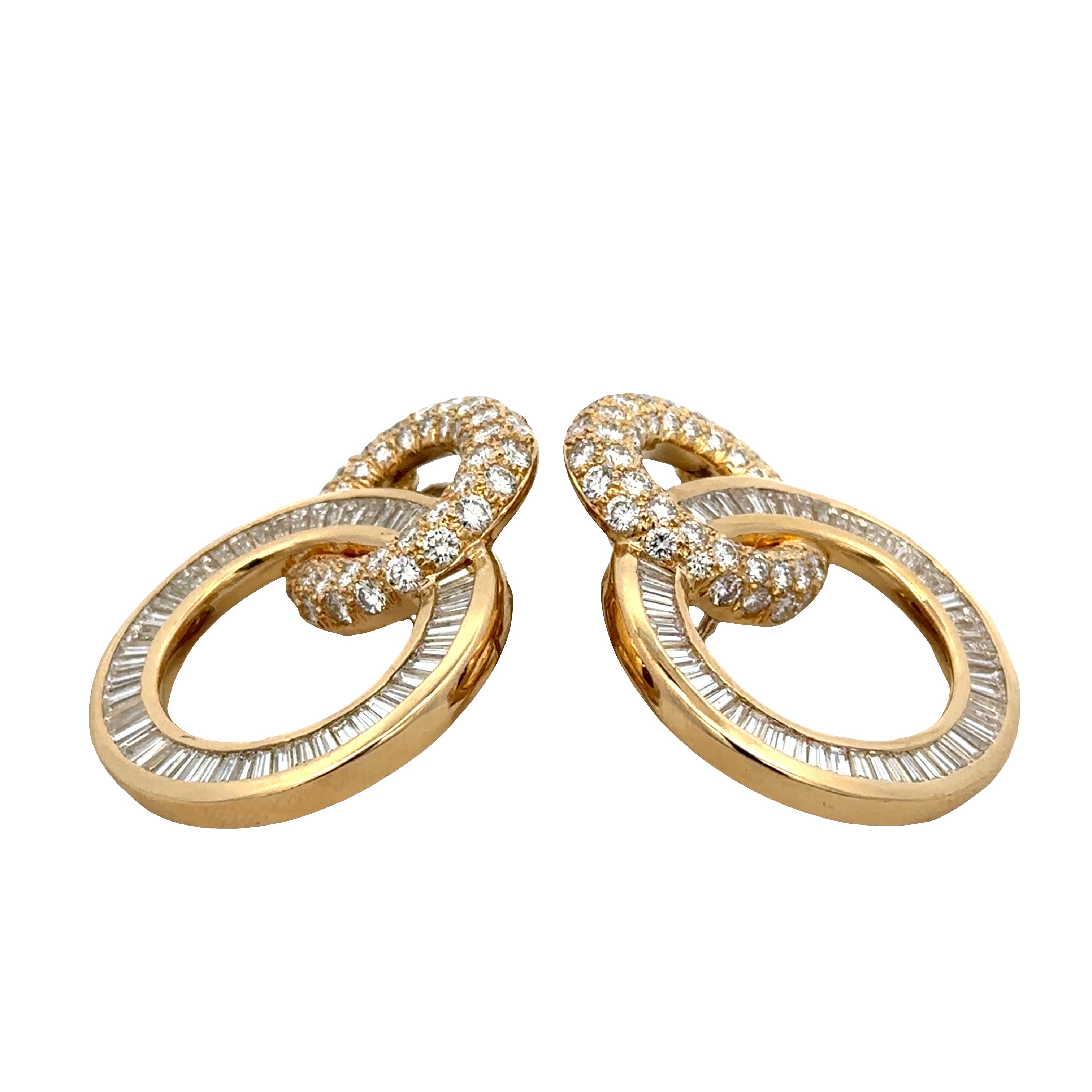 Estate Vintage Charles Krypell 18k Yellow Gold Diamond Interlocking Circle Clip-On Earrings