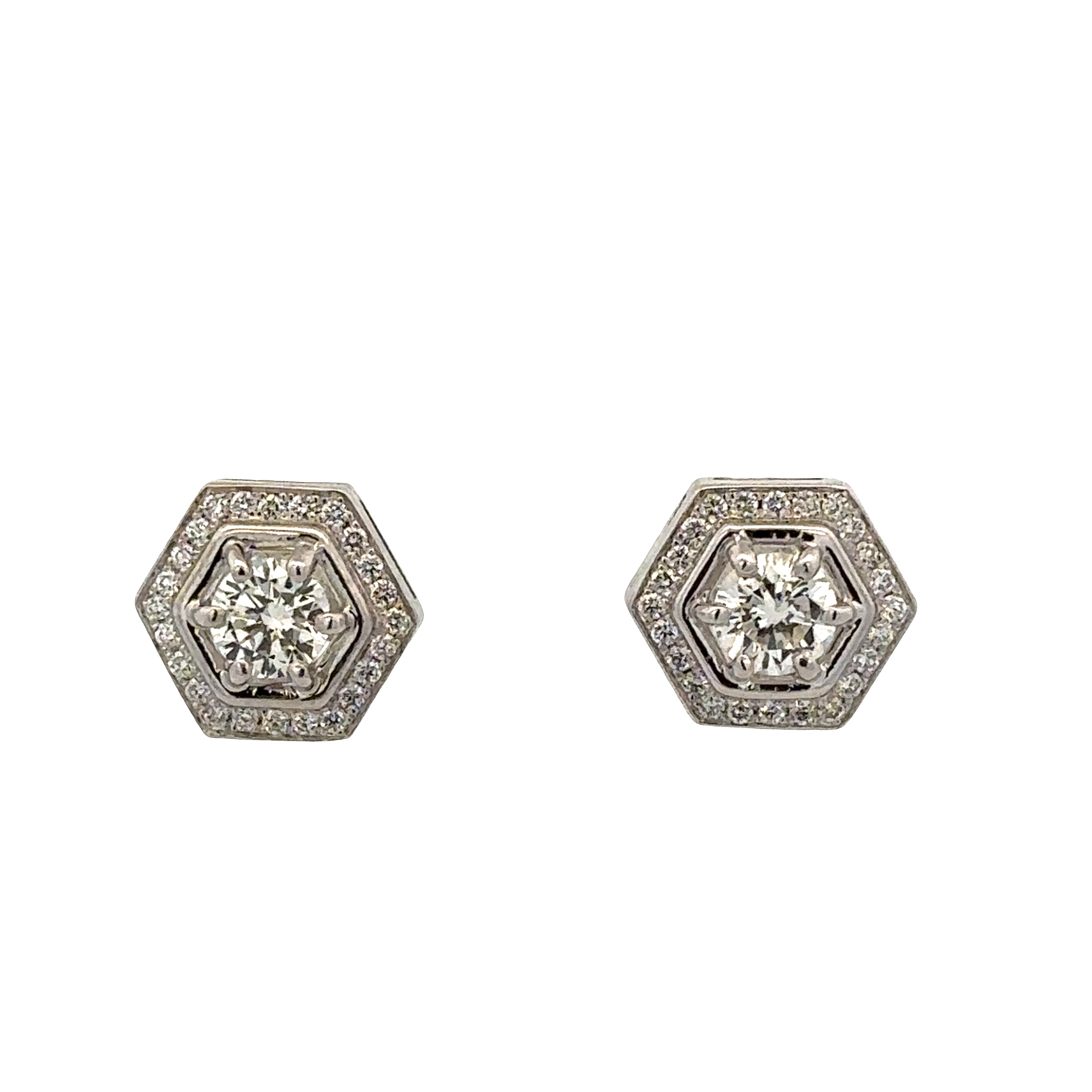 14k White Gold Diamond Hexagonal Earrings
