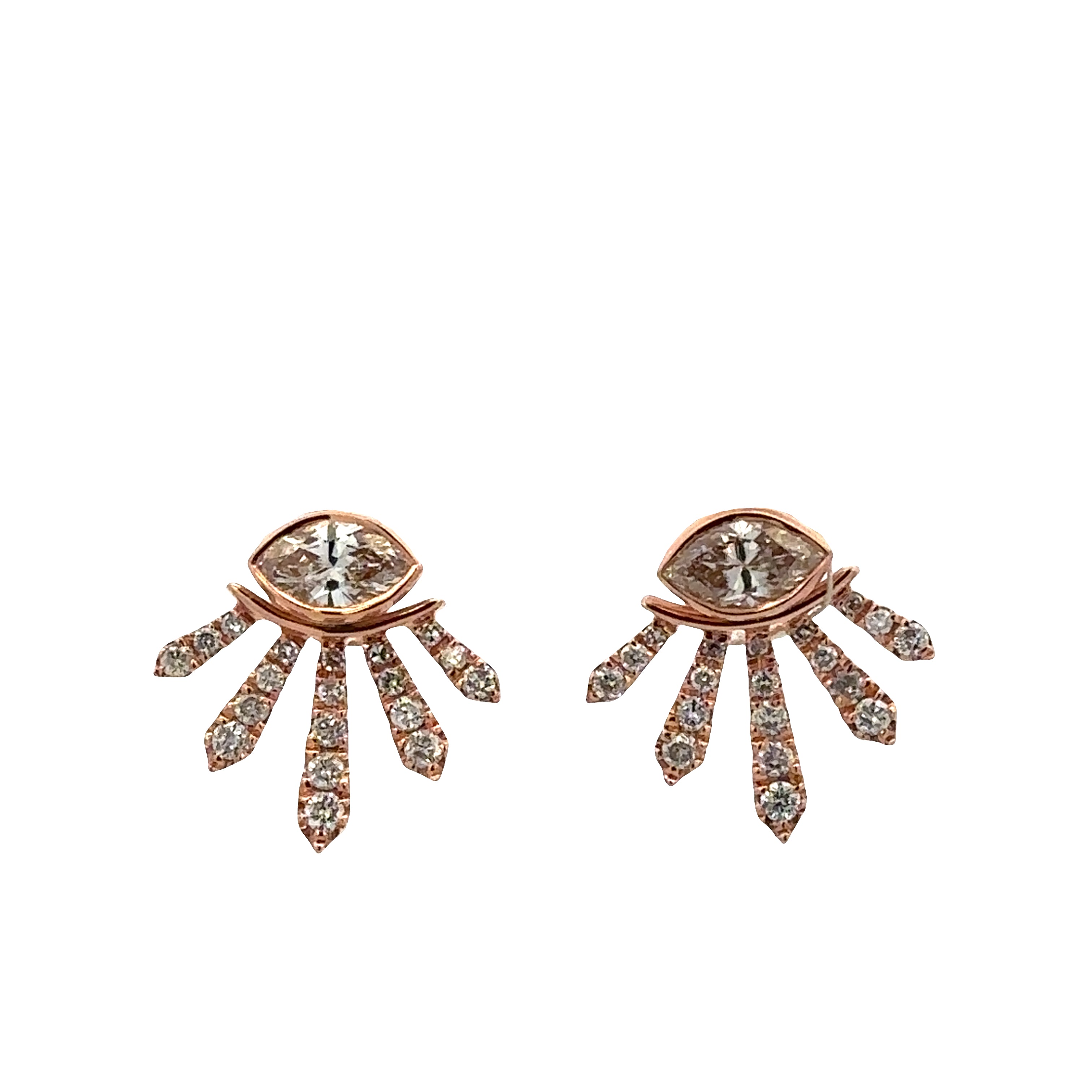 14k Rose Gold Marquise Diamond Stud Earrings – 0.90 CTW
