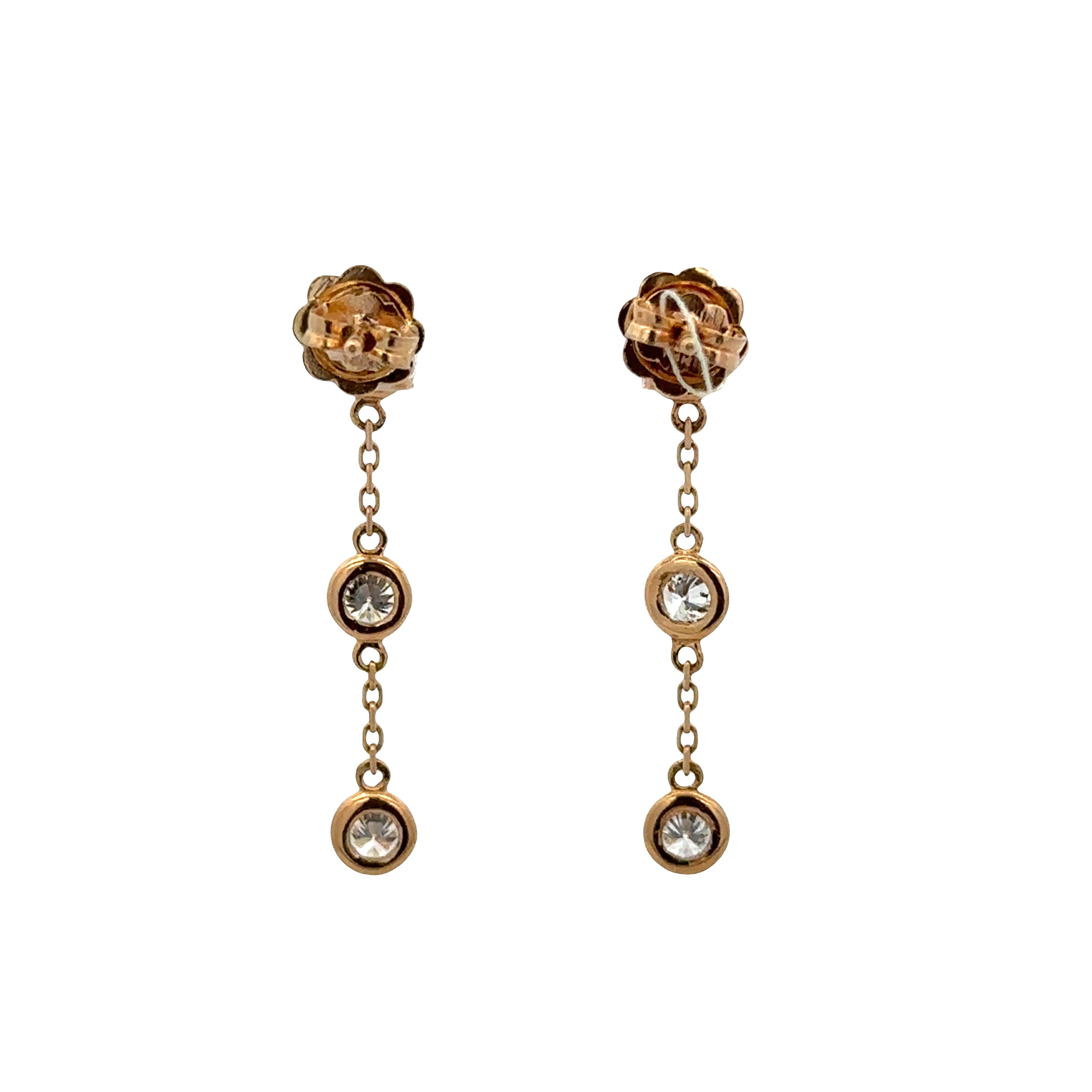 14k Yellow Gold Diamond Bezel-Set Dangle Earrings – 1 1/8" Tall