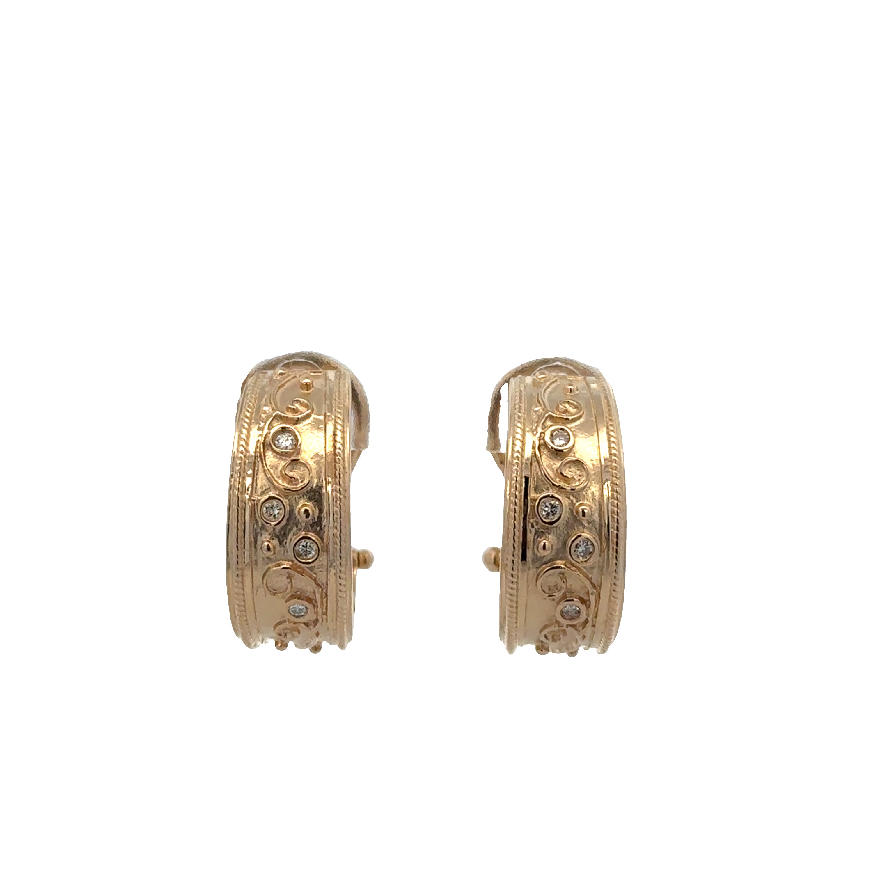 14k Yellow Gold Diamond Scrollwork Huggie Earrings – 0.08 CTW