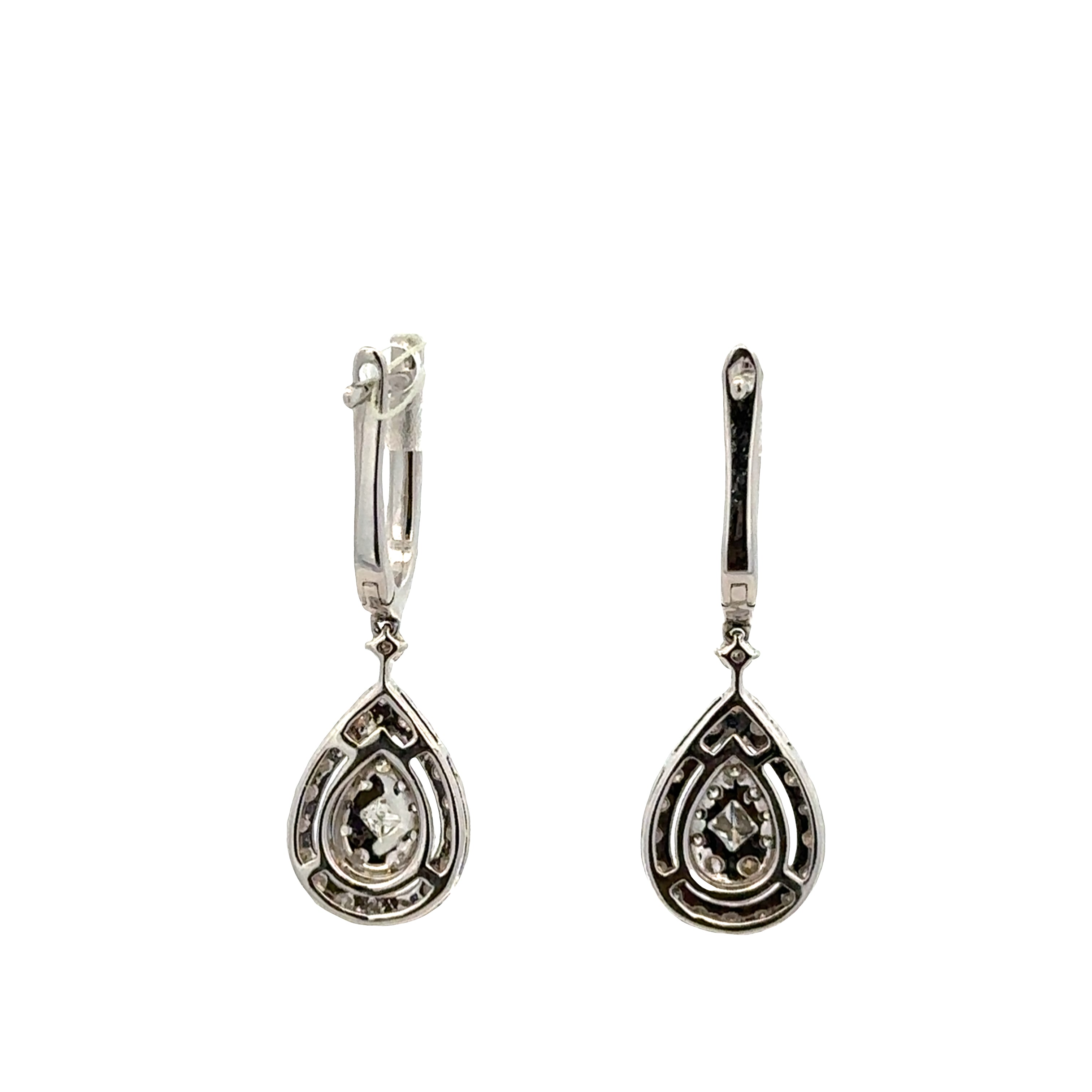 14k White Gold Diamond Teardrop Dangle Earrings – 1 1/8" Tall