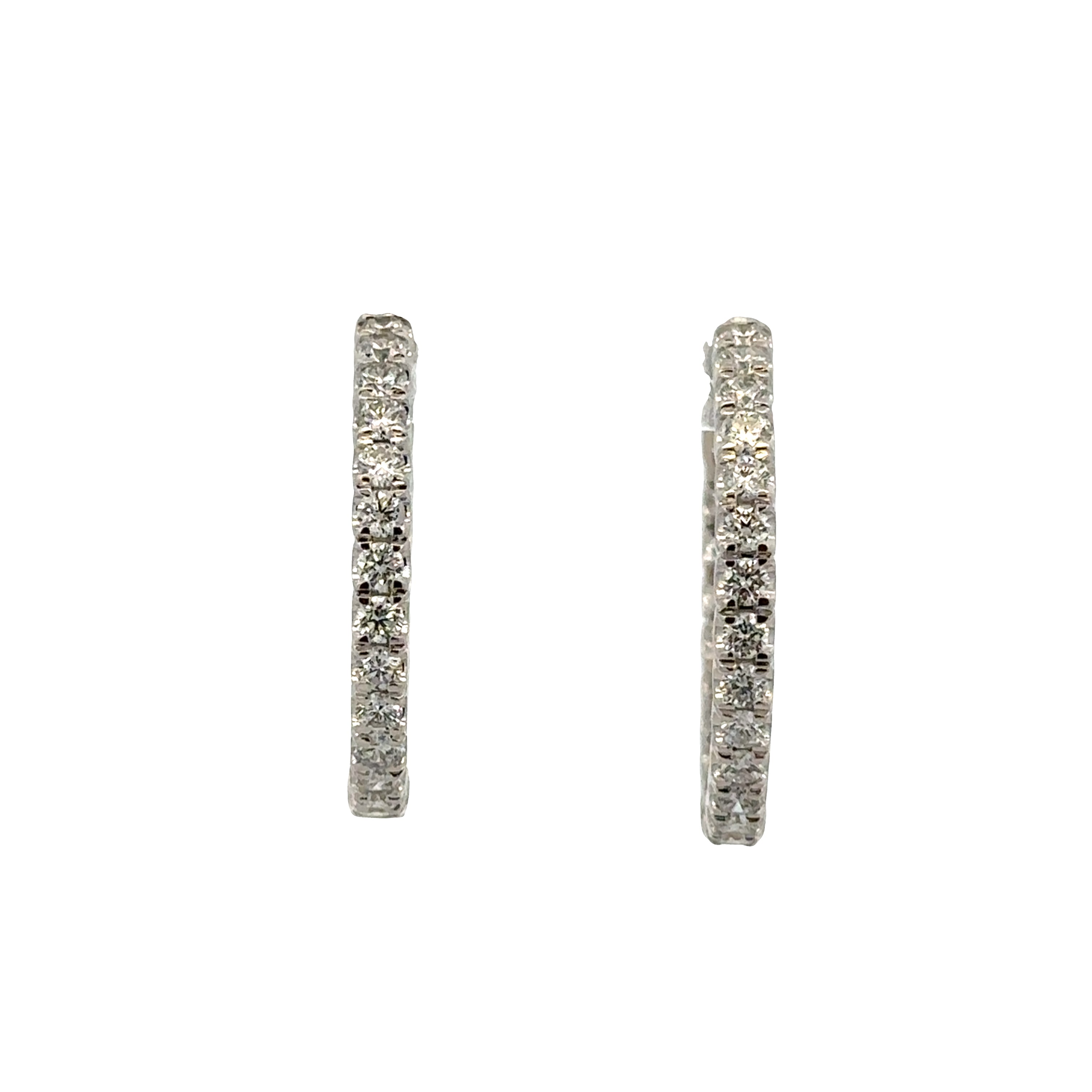 14k White Gold Diamond Hoop Earrings – 1" Tall