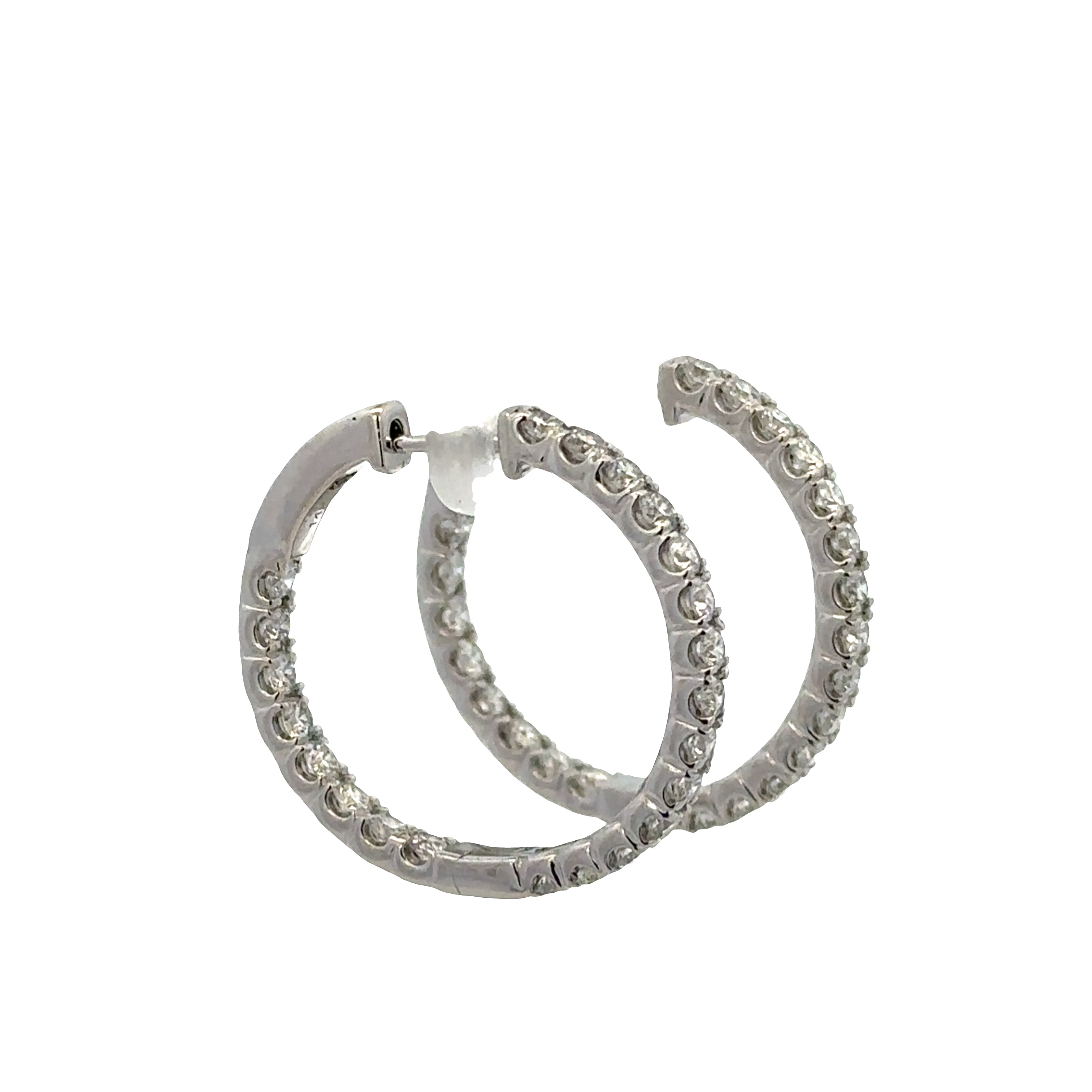 14k White Gold Diamond Hoop Earrings – 1" Tall