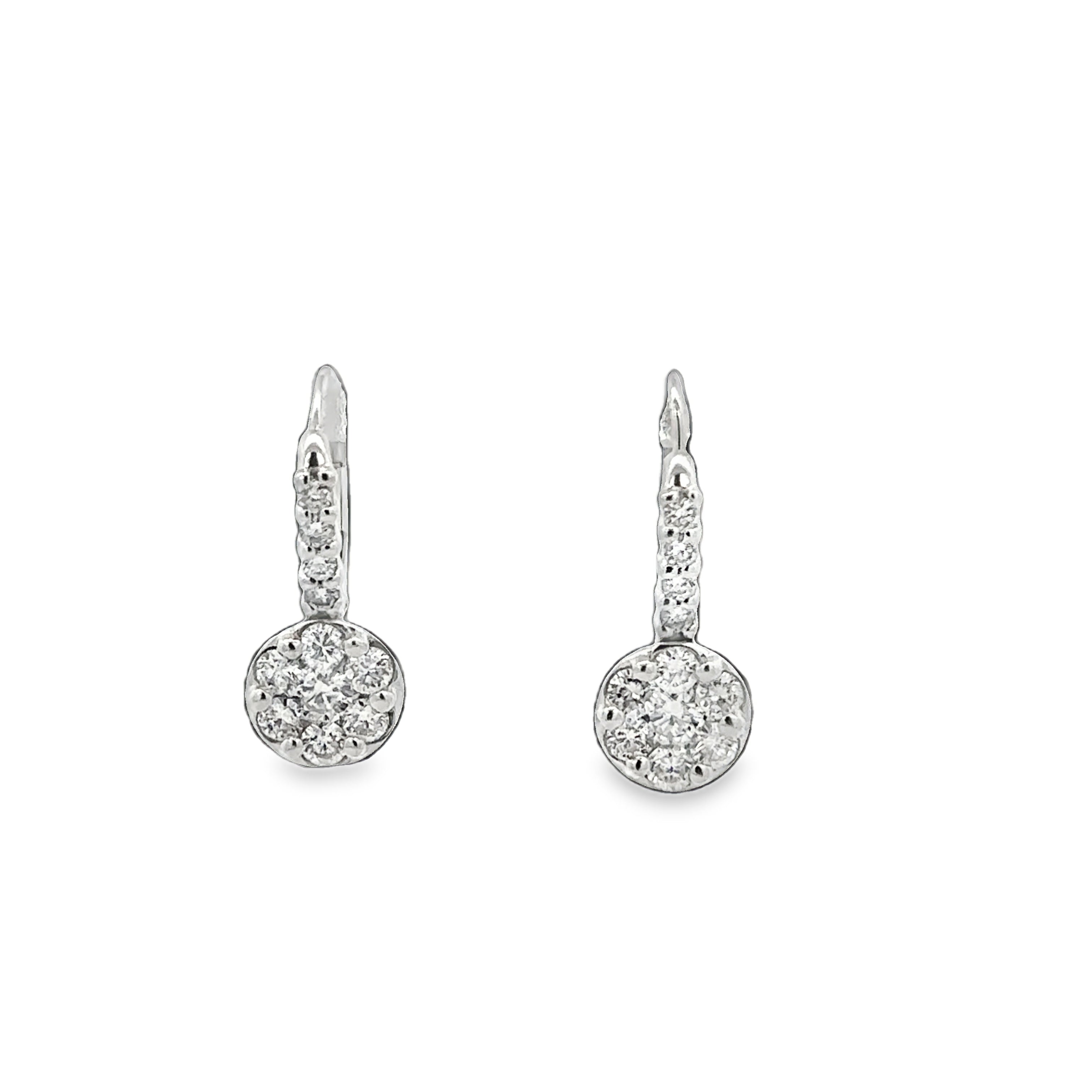 14k White Gold Diamond Cluster Dangle Earrings – 3/4" Tall