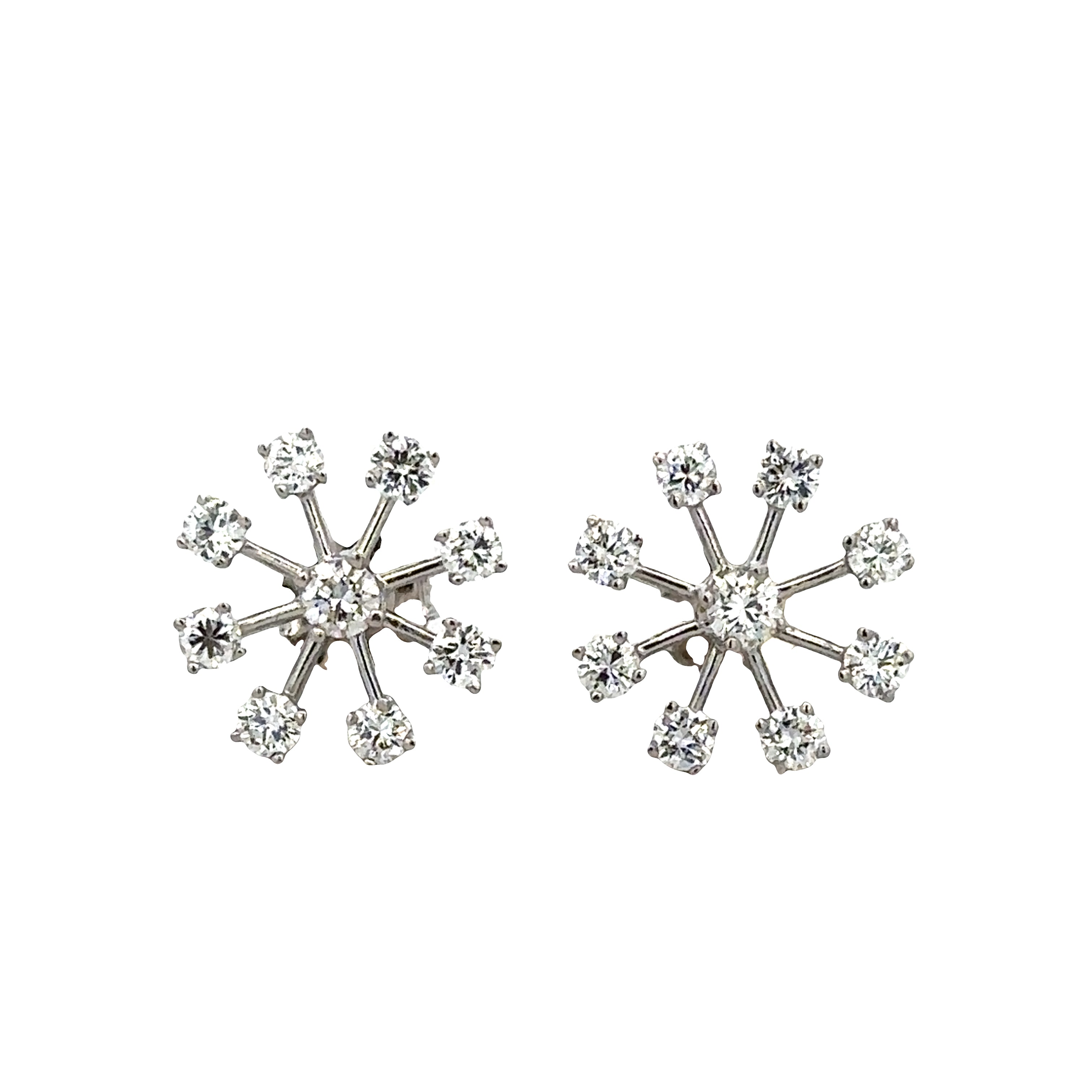 Platinum Diamond Snowflake Motif Stud Earrings – 1/2"
