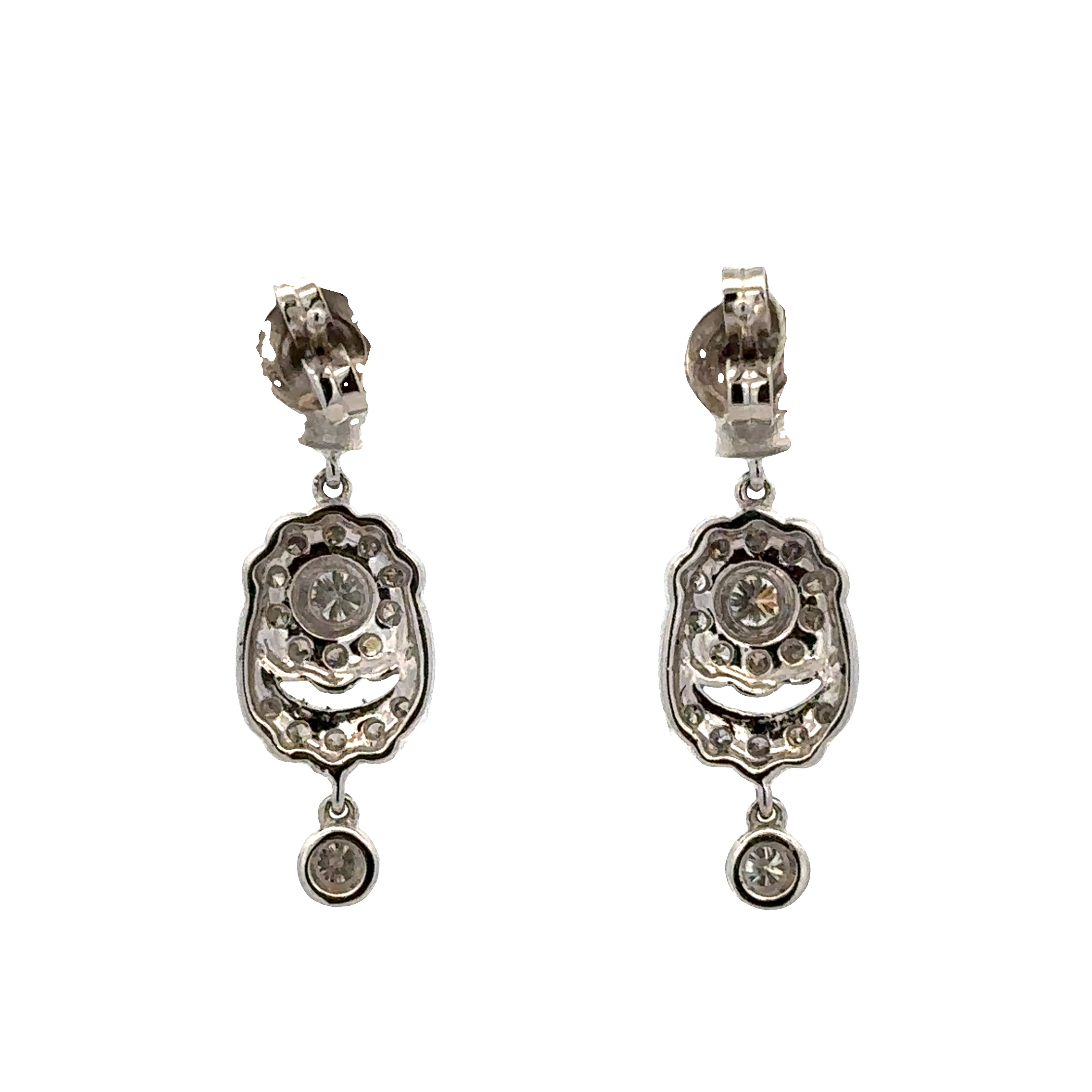 14k White Gold Diamond Cluster Dangle Earrings – 7/8" Tall