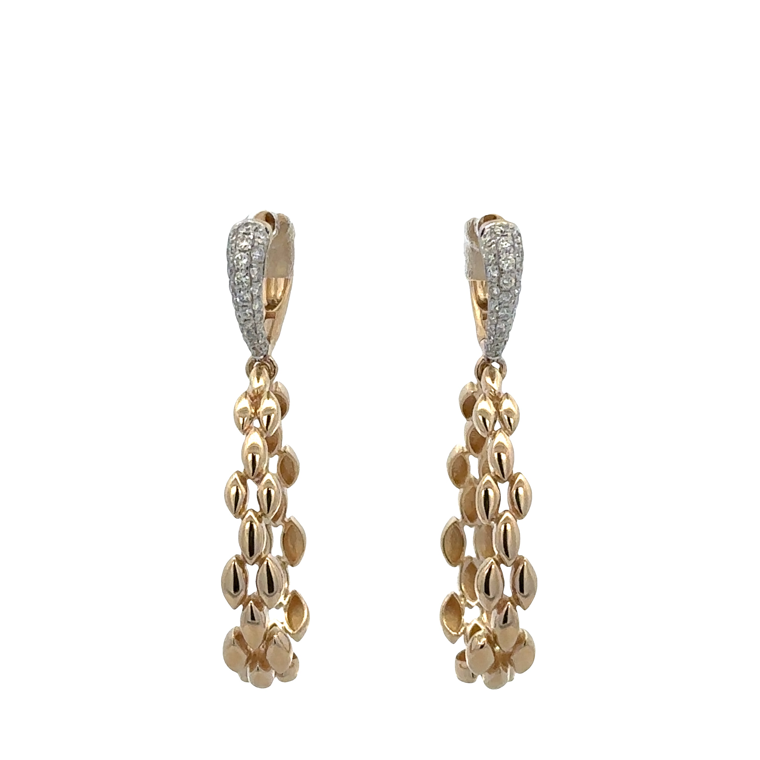 14k Yellow Gold Diamond Teardrop Earrings – 1 1/4" Tall