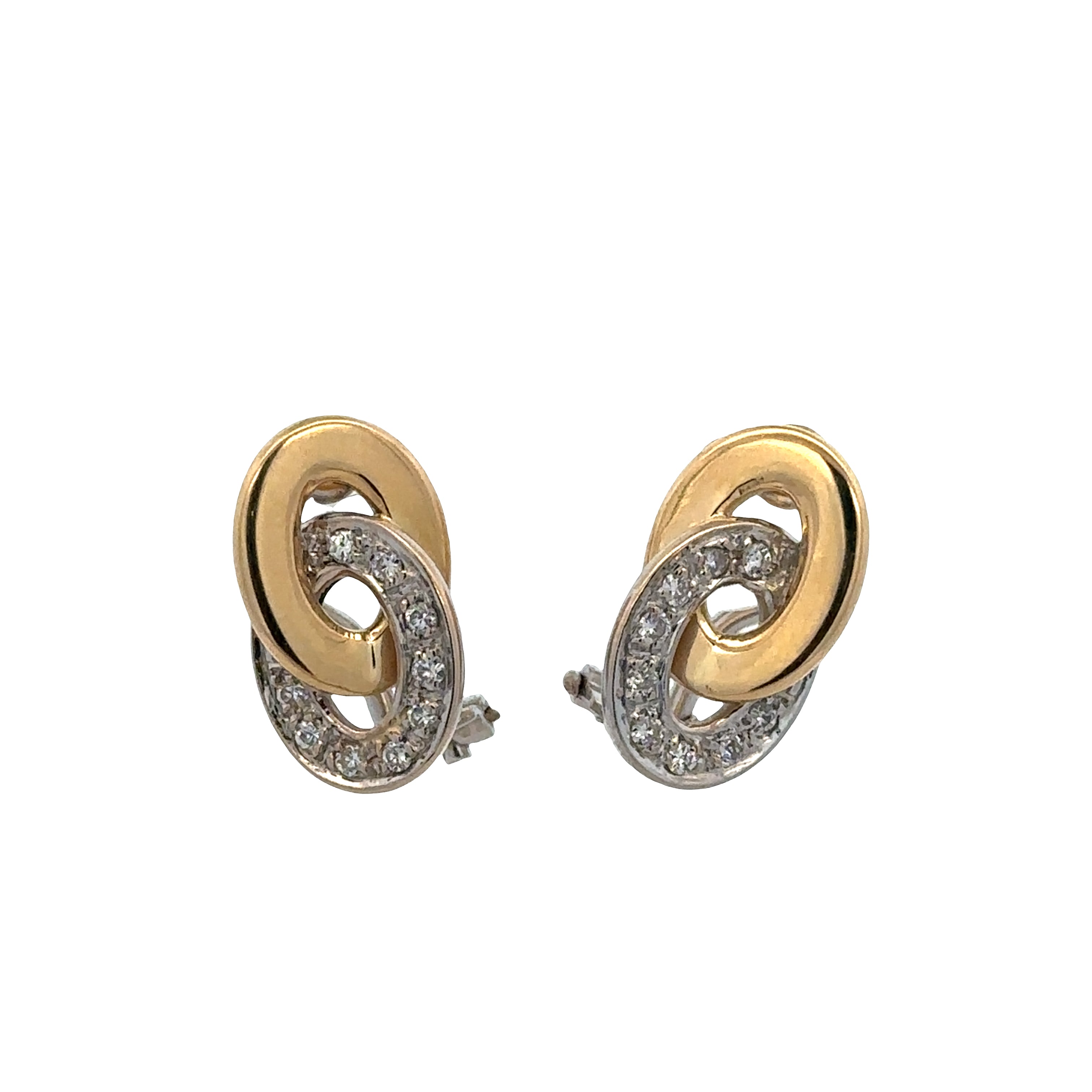 18k Two-Tone Gold Diamond Interlocking Oval Earrings