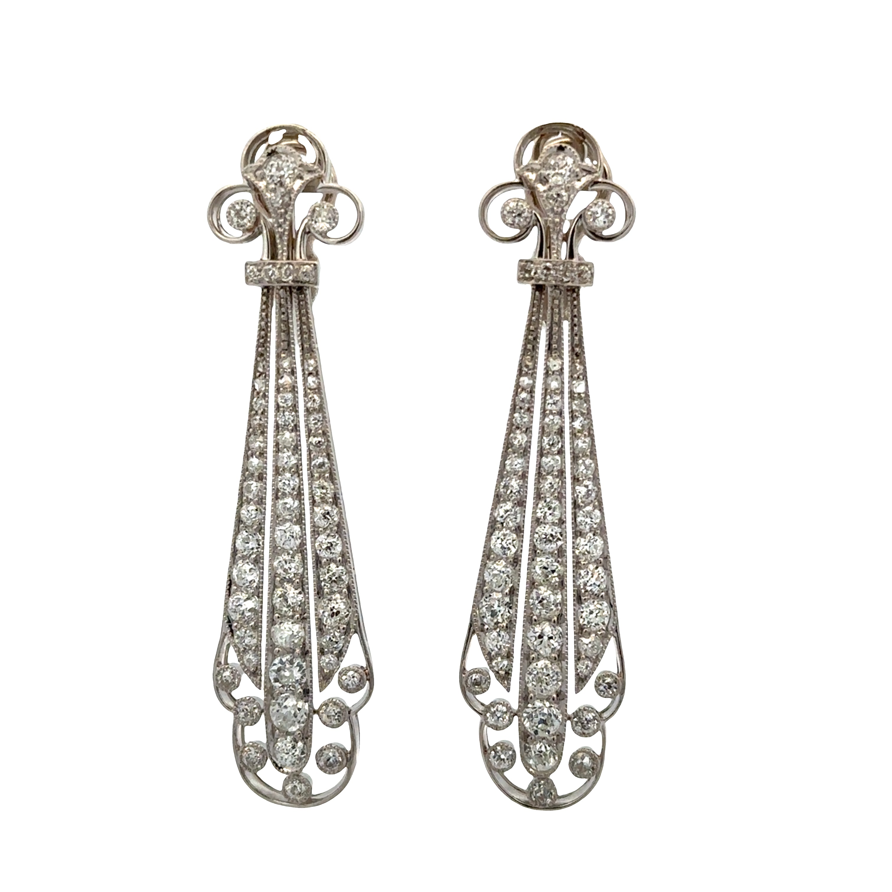 Antique Art Deco Platinum & 14k White Gold Diamond Teardrop Earrings – Circa 1920s