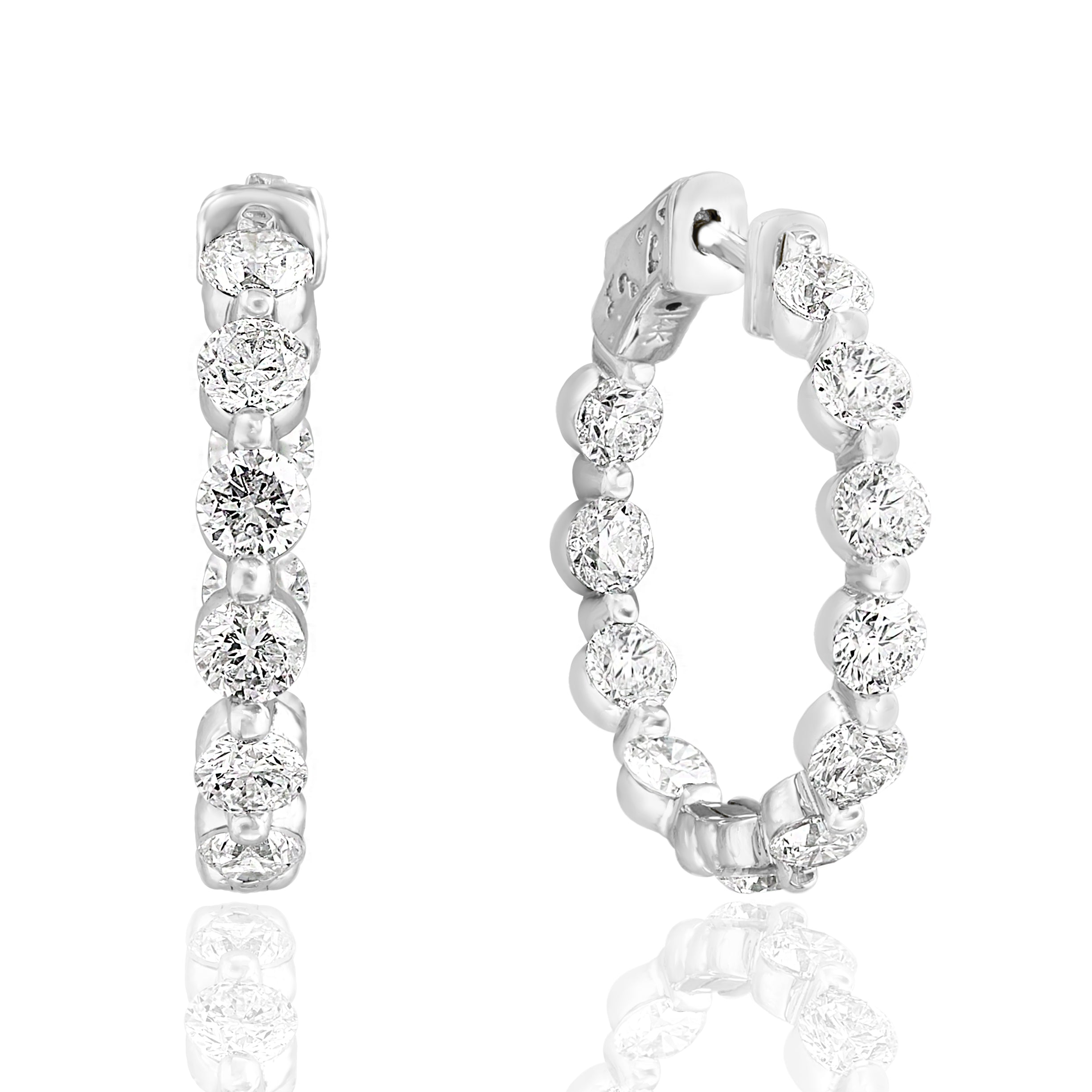 14k White Gold Diamond Hoop Earrings