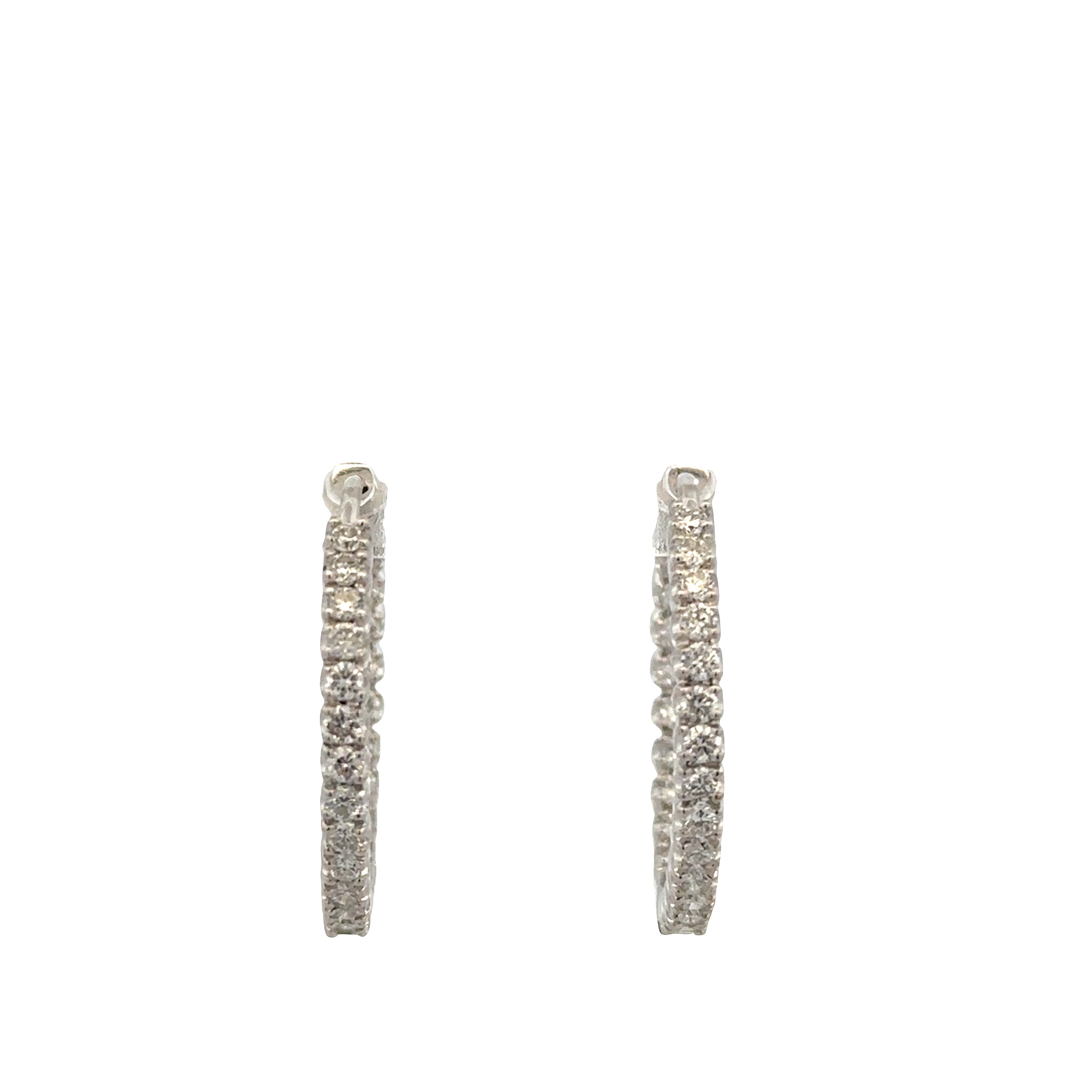 14k White Gold Diamond Hoop Earrings – 7/8" Tall