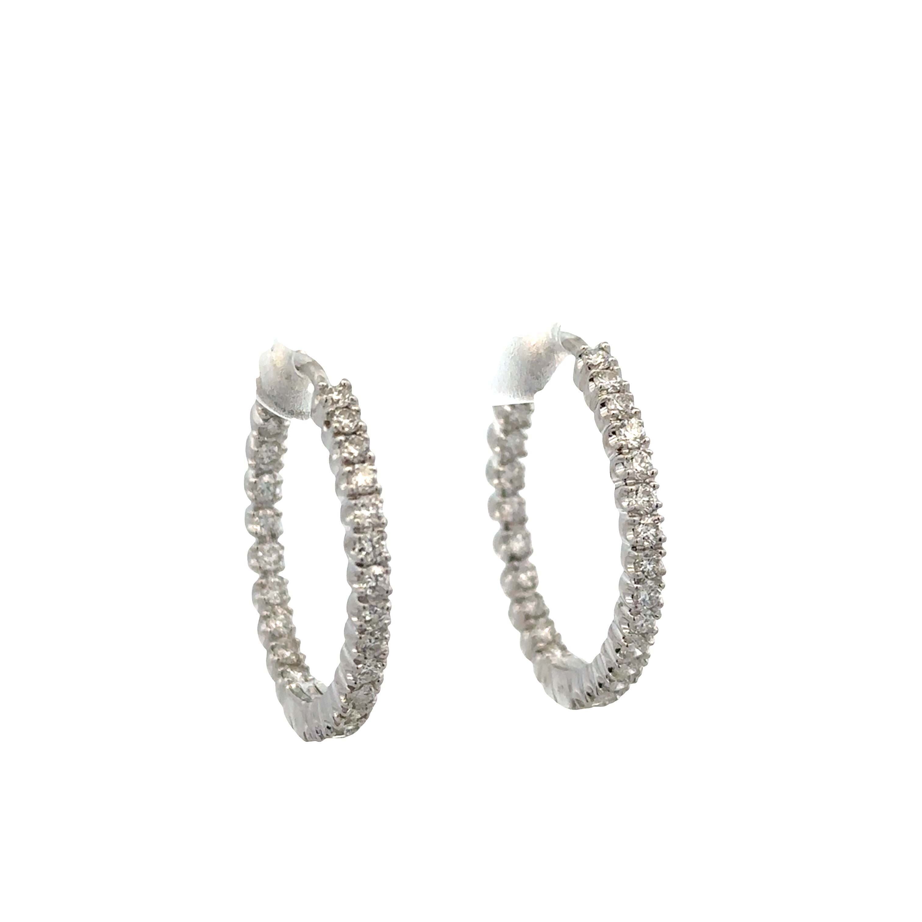14k White Gold Diamond Hoop Earrings – 7/8" Tall