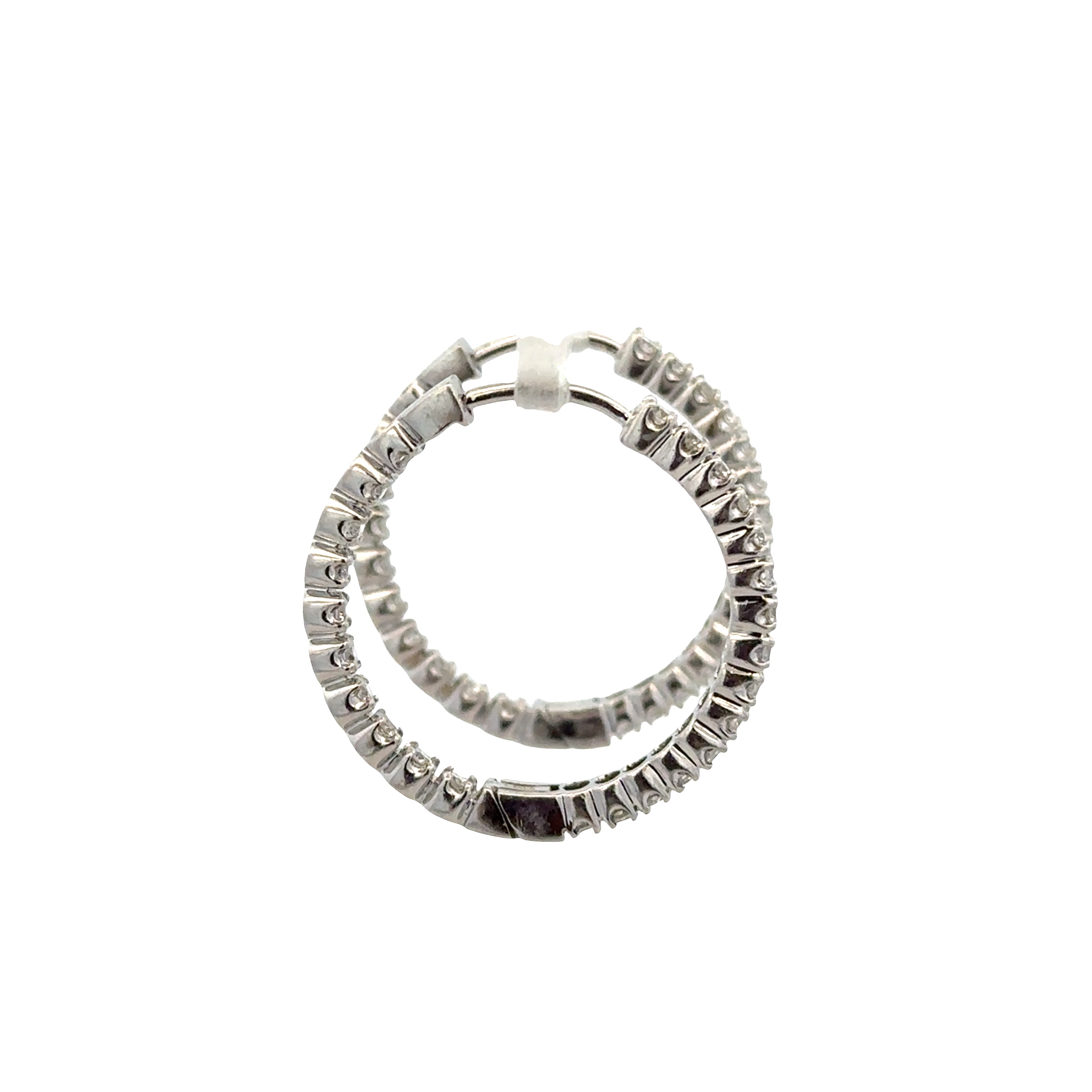 14k White Gold Diamond Hoop Earrings – 7/8" Tall