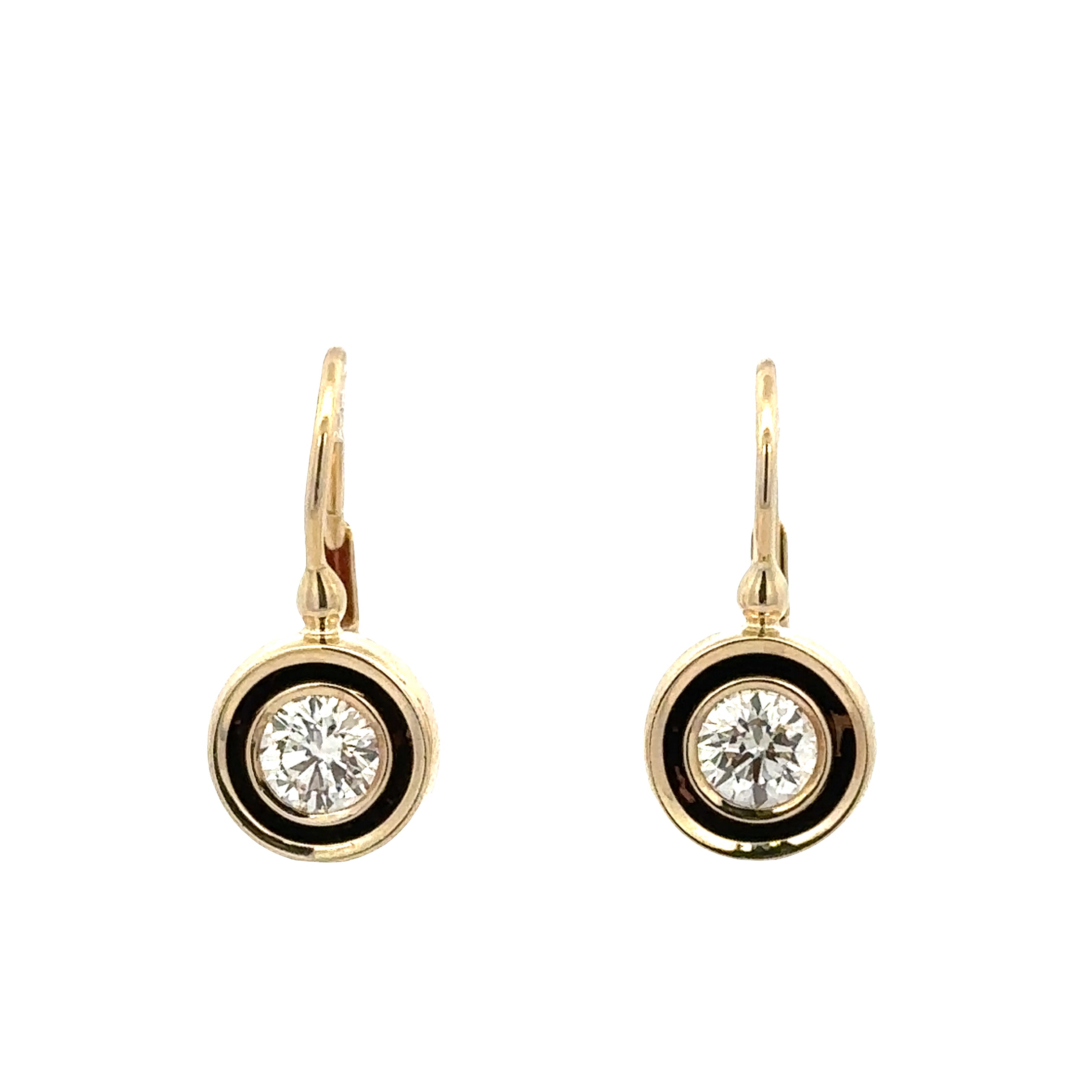 14k Yellow Gold Diamond & Black Enamel Drop Earrings