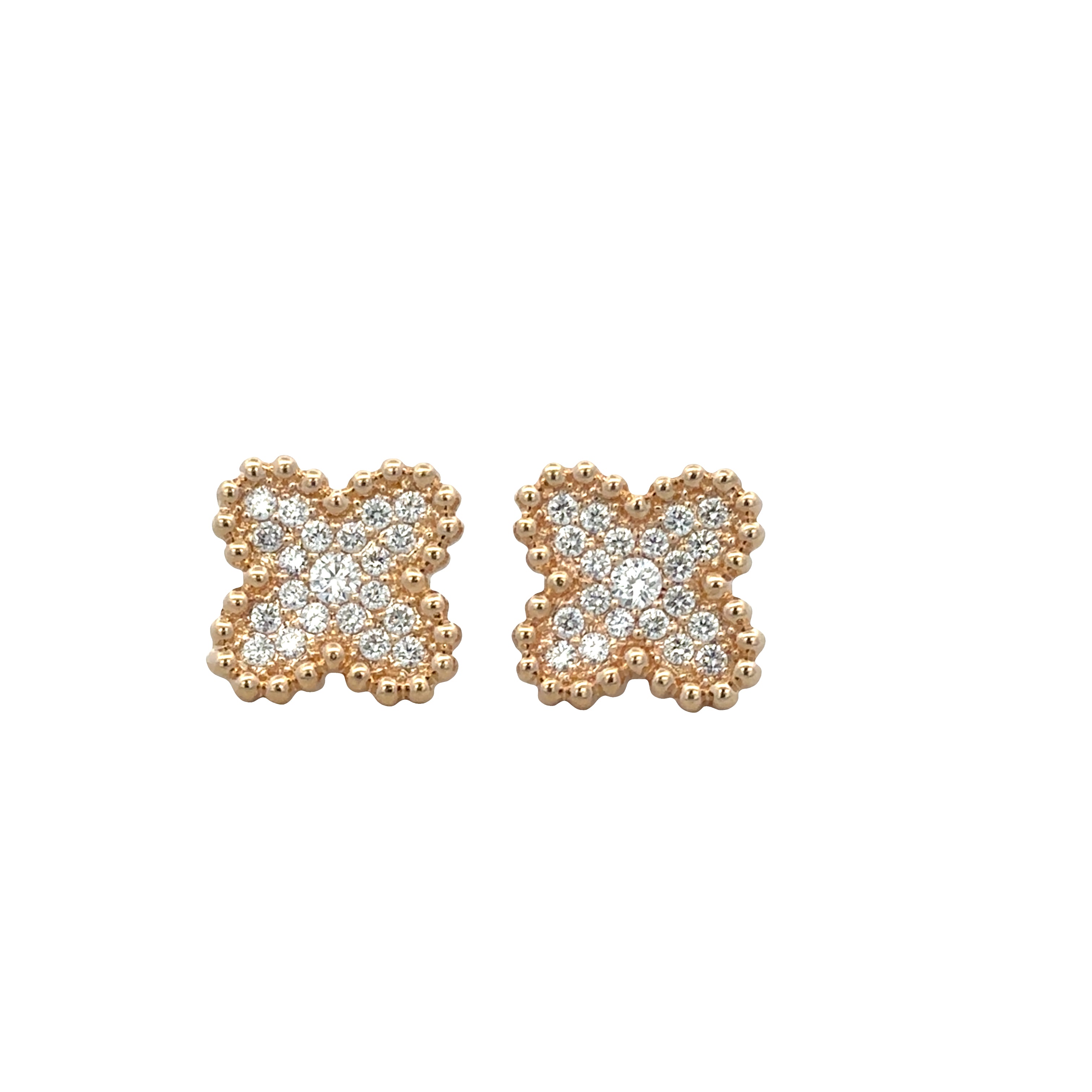 14k Yellow Gold Diamond Quatrefoil Stud Earrings