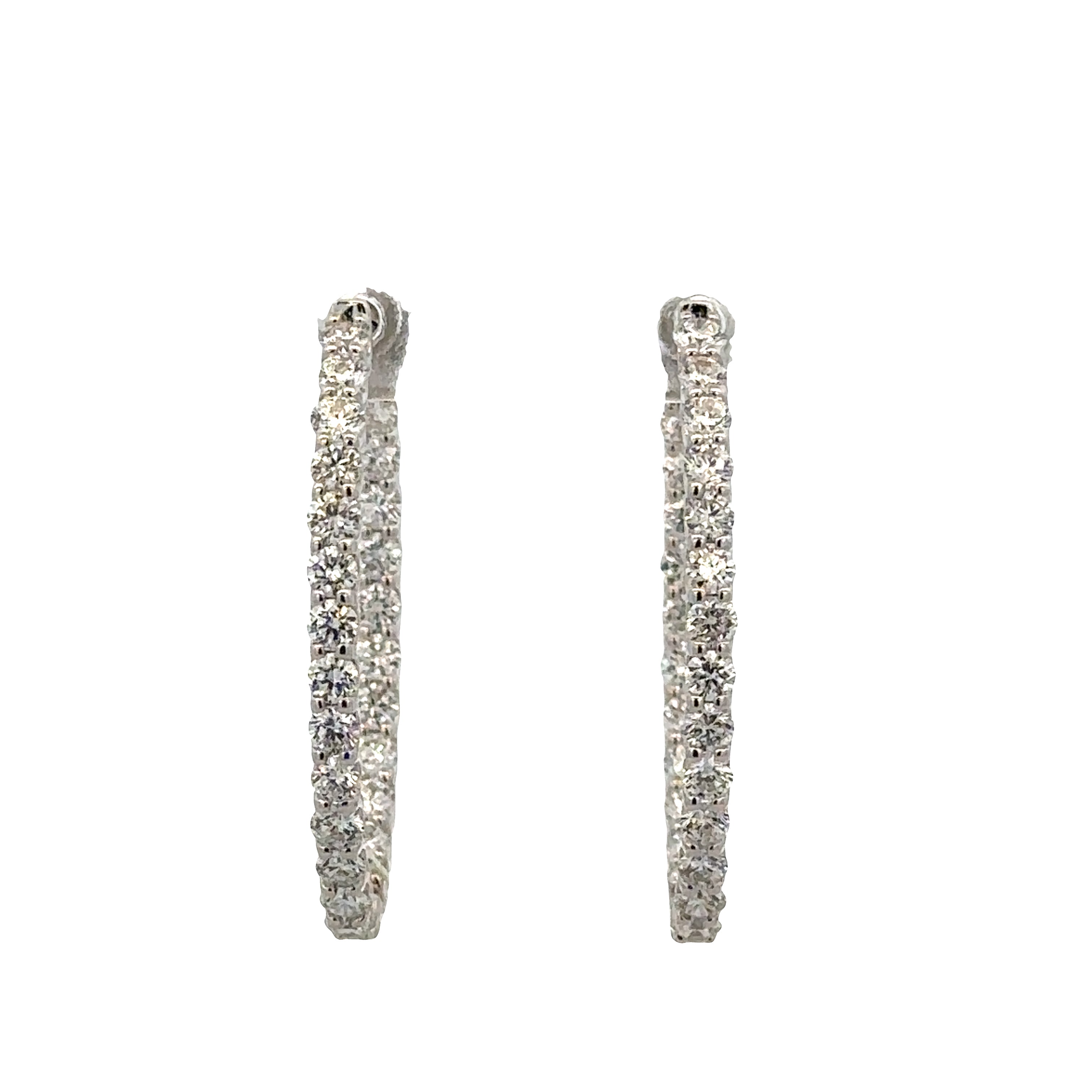 18k White Gold Diamond Elongated Hoop Earrings