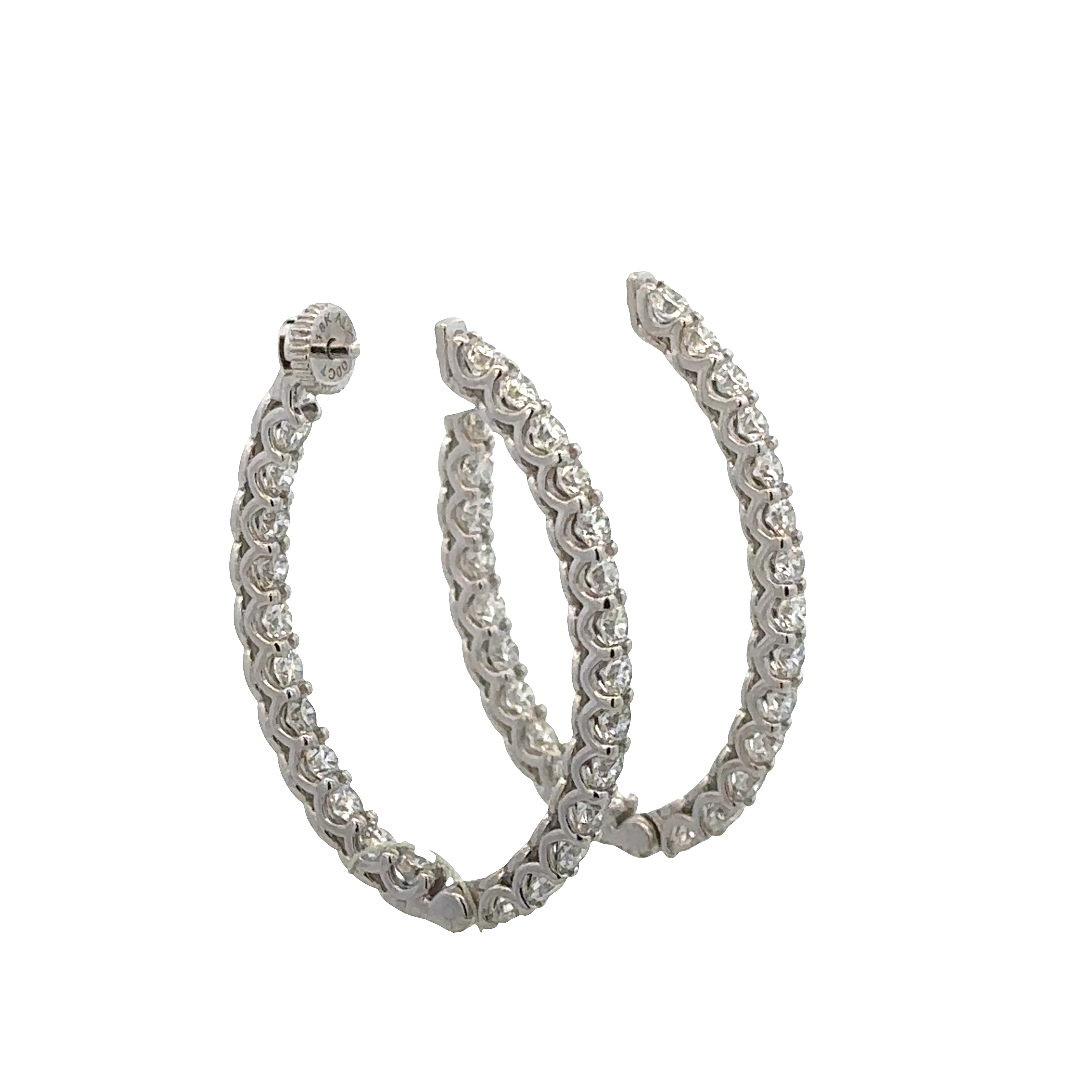 18k White Gold Diamond Elongated Hoop Earrings