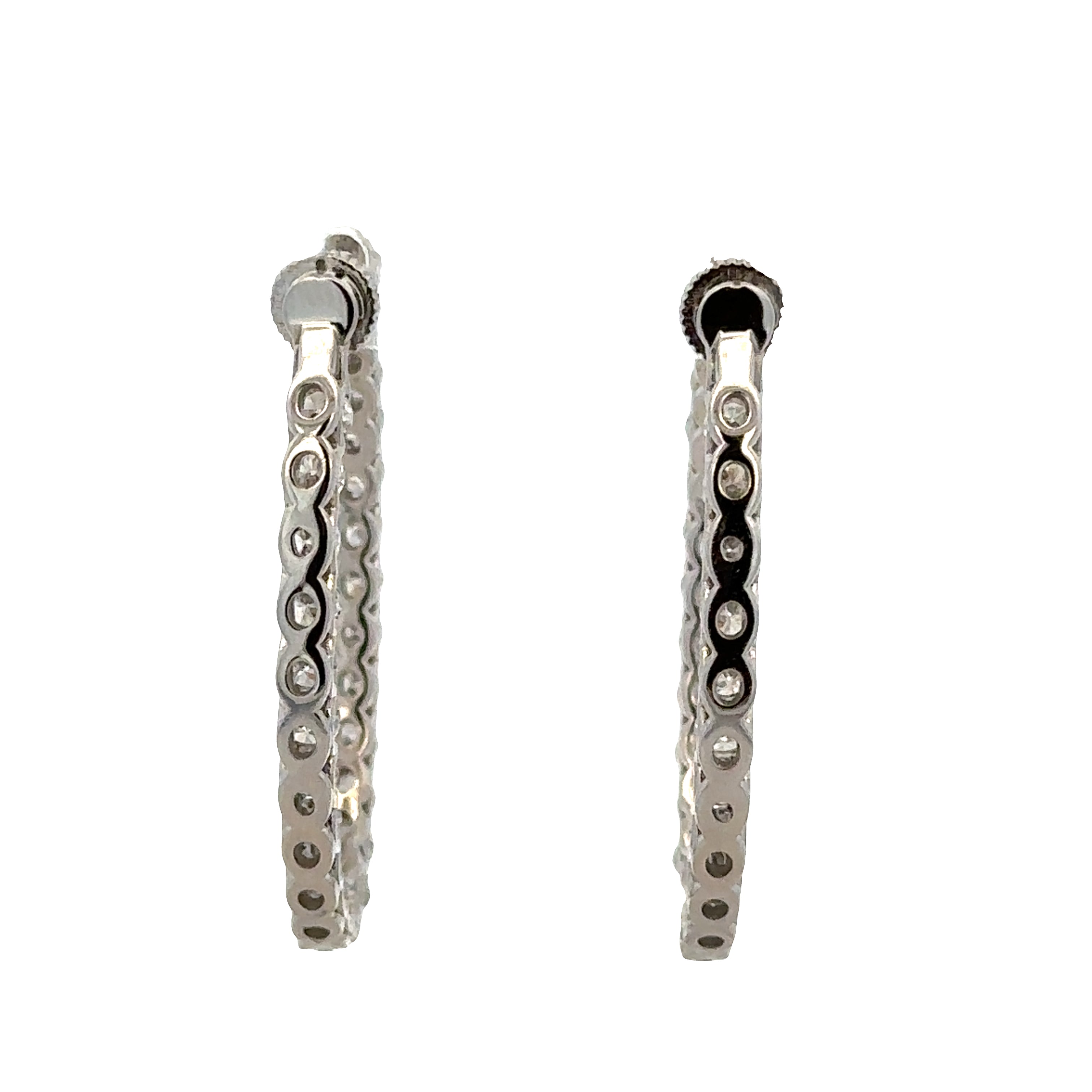 18k White Gold Diamond Elongated Hoop Earrings
