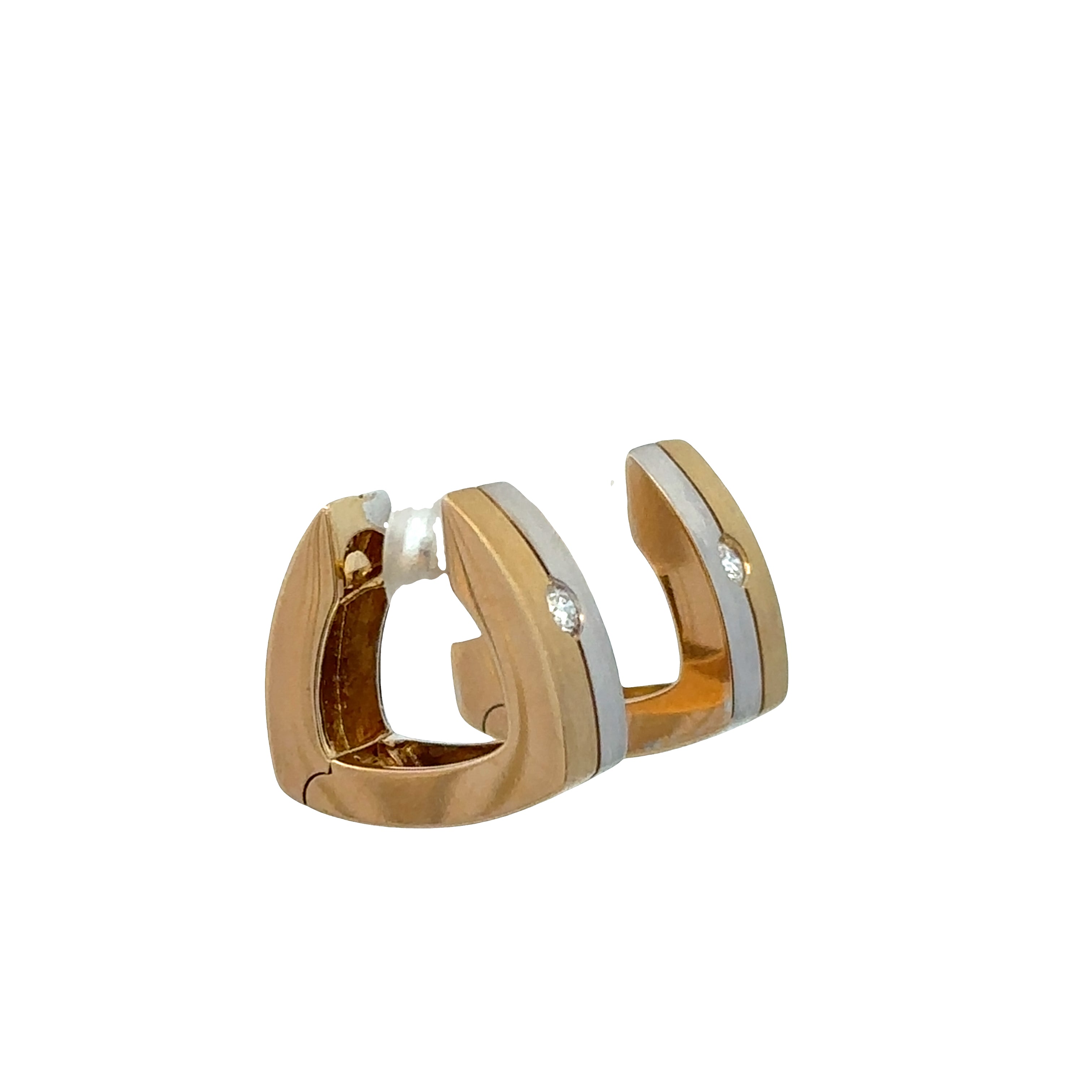 18k Two-Tone Gold Diamond Triangle Earrings